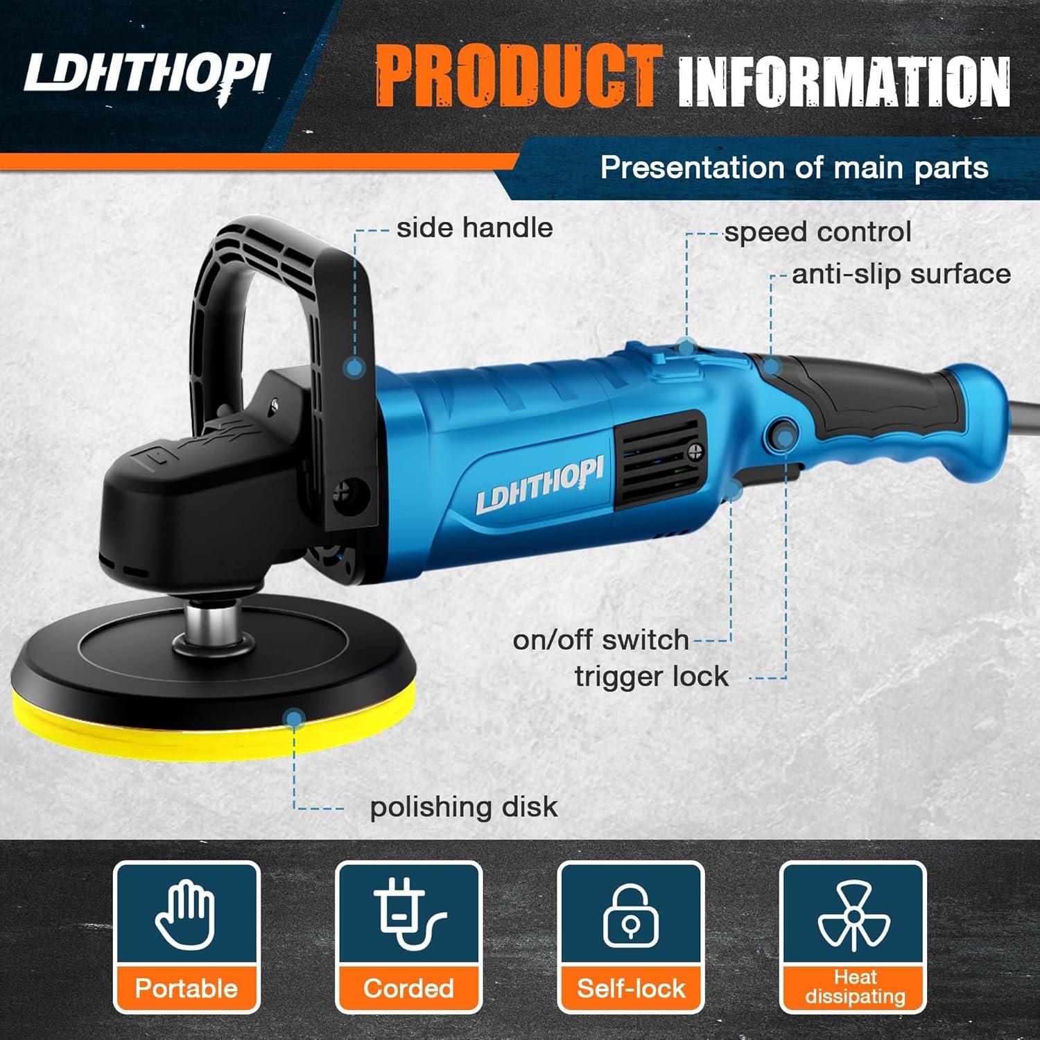 Pulidor Rotativo LDHTHOPI 1800W 6/7 Pulgadas 750-3100RPM