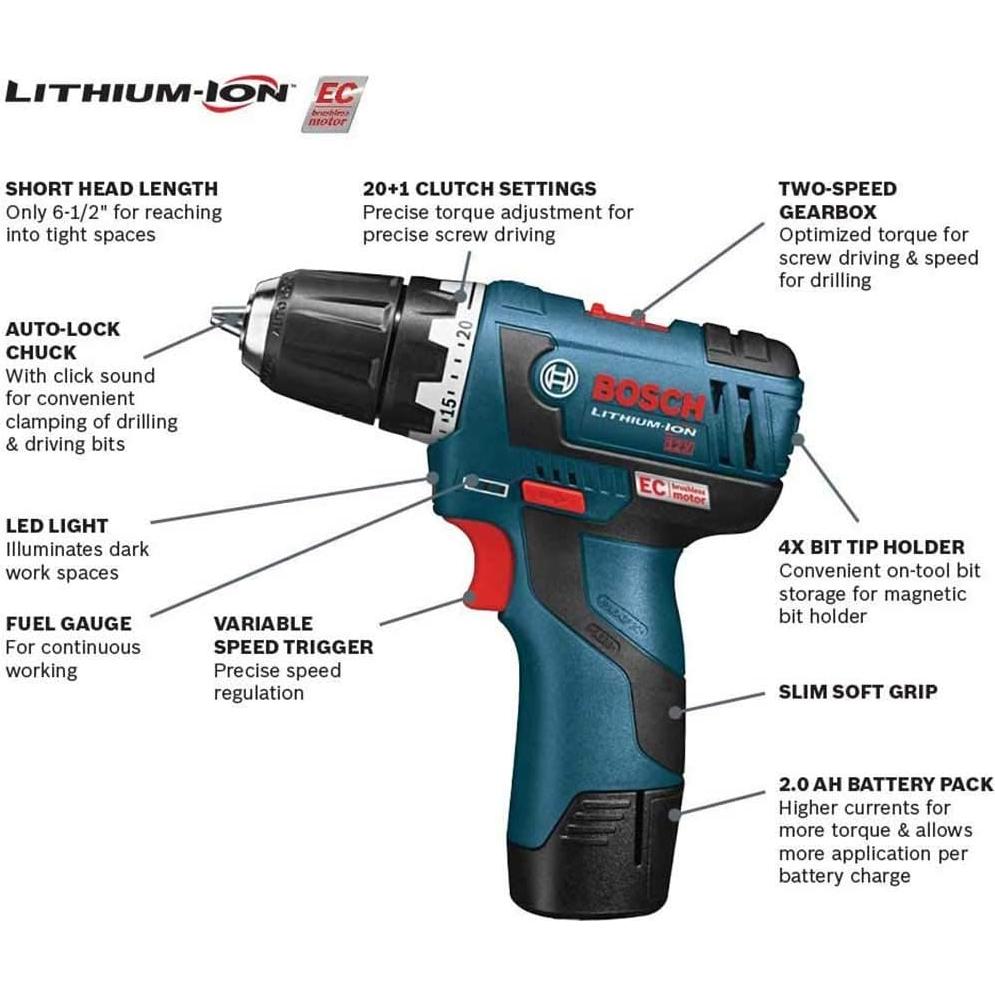 Taladro Inalámbrico Bosch PS31-2A 12V 2Ah Recargable