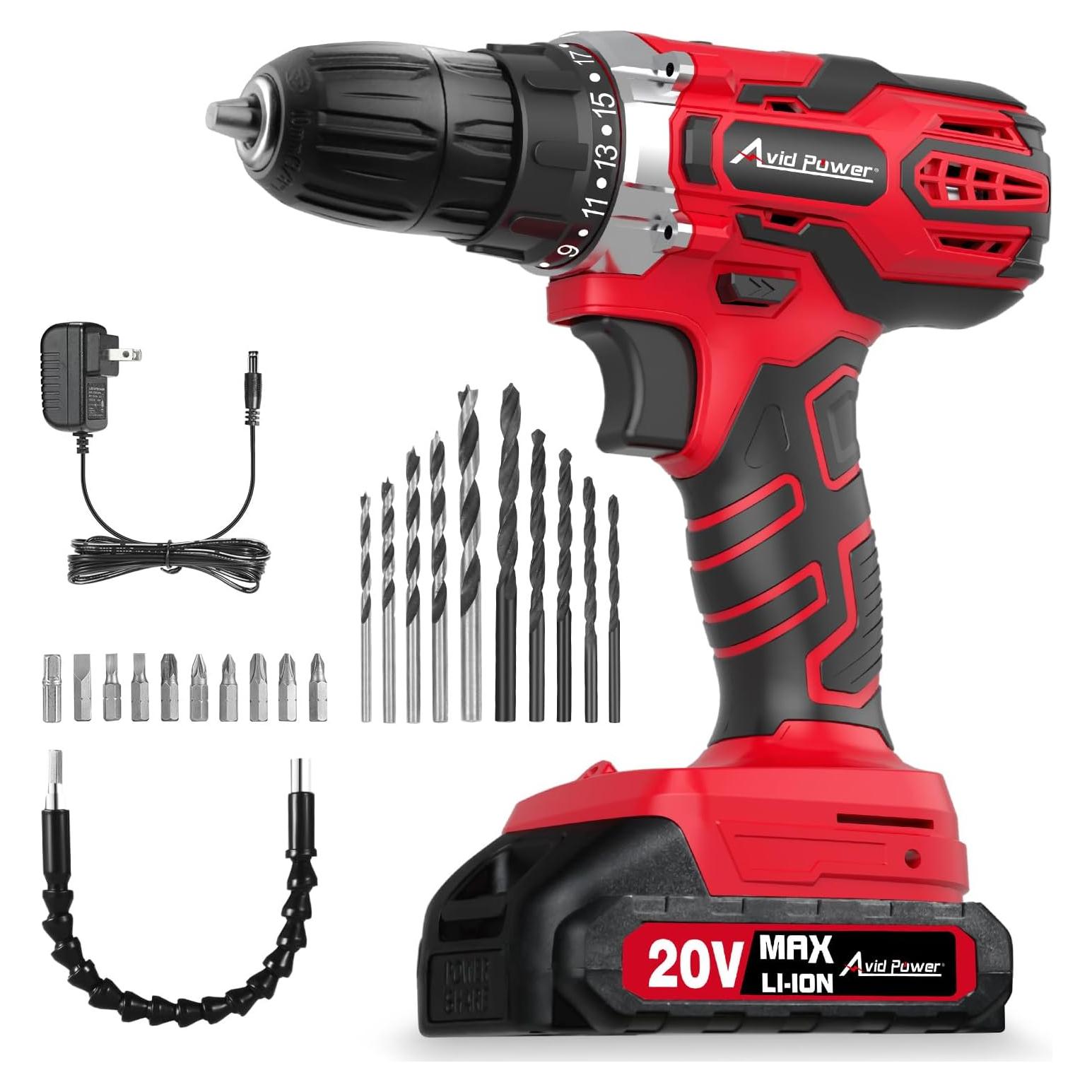 Taladro Inalámbrico AVID POWER 20V 2 Velocidades 22 Piezas