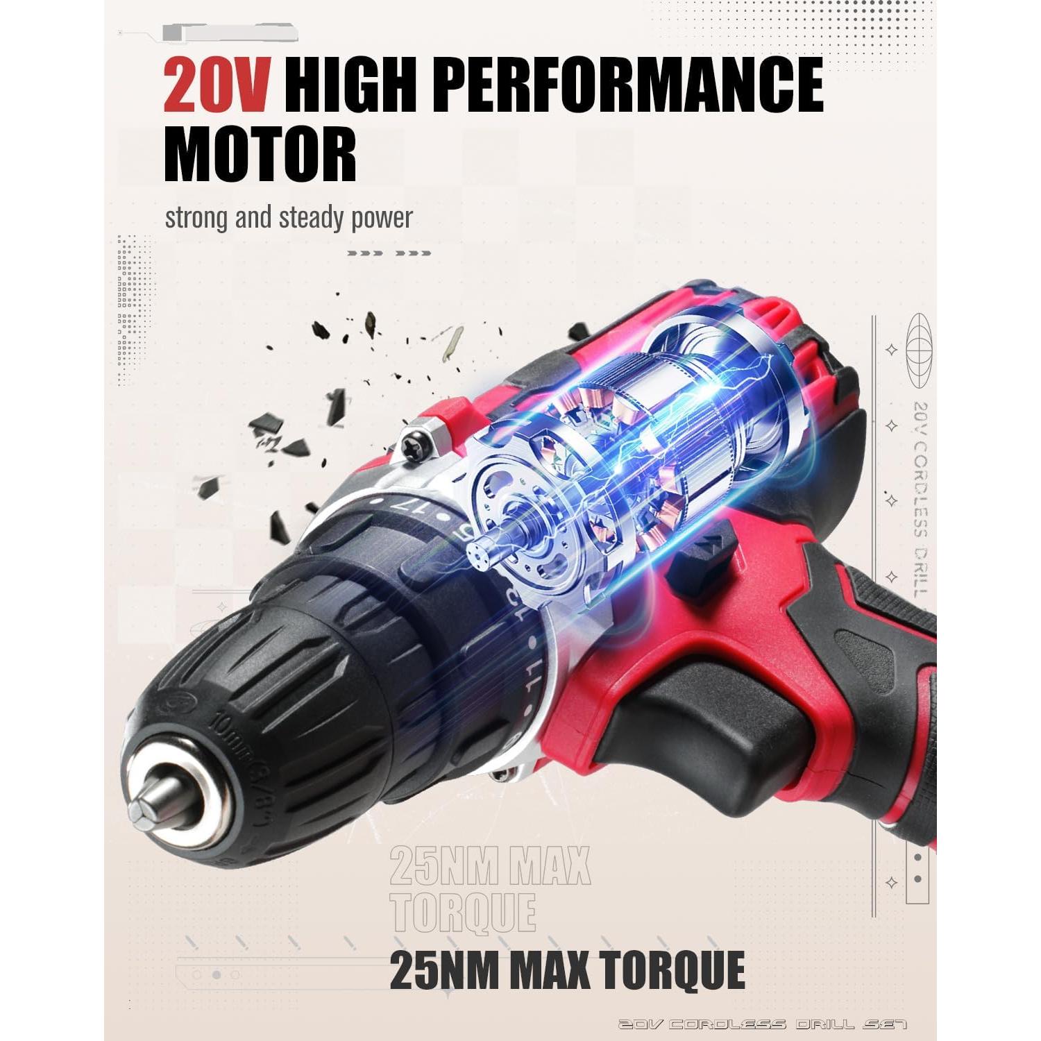 Taladro Inalámbrico AVID POWER 20V 2 Velocidades 22 Piezas