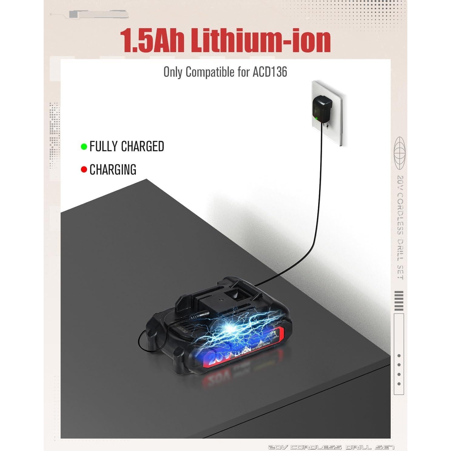 Taladro Inalámbrico AVID POWER 20V 2 Velocidades 22 Piezas