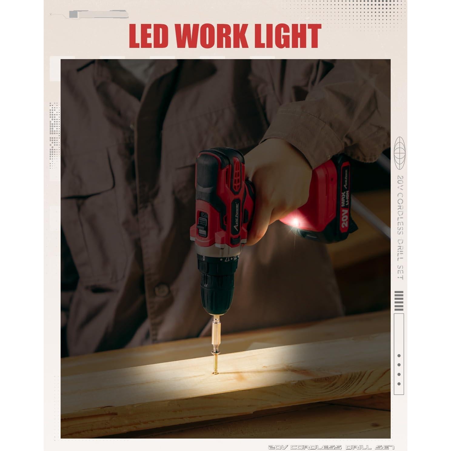 Taladro Inalámbrico AVID POWER 20V 2 Velocidades 22 Piezas