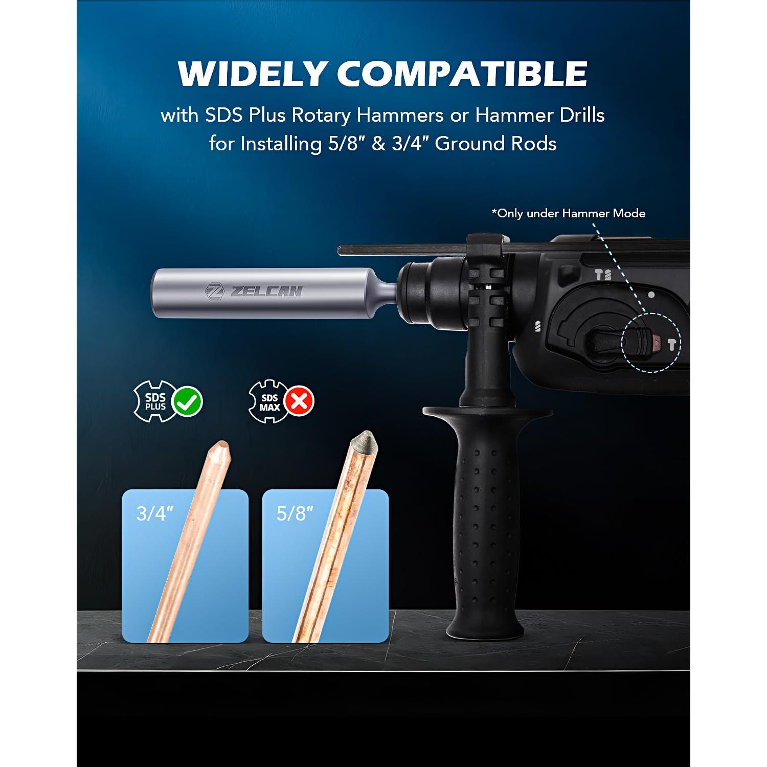 Conductor de Varilla de Tierra SDS Plus Zelcan 20mm 25mm