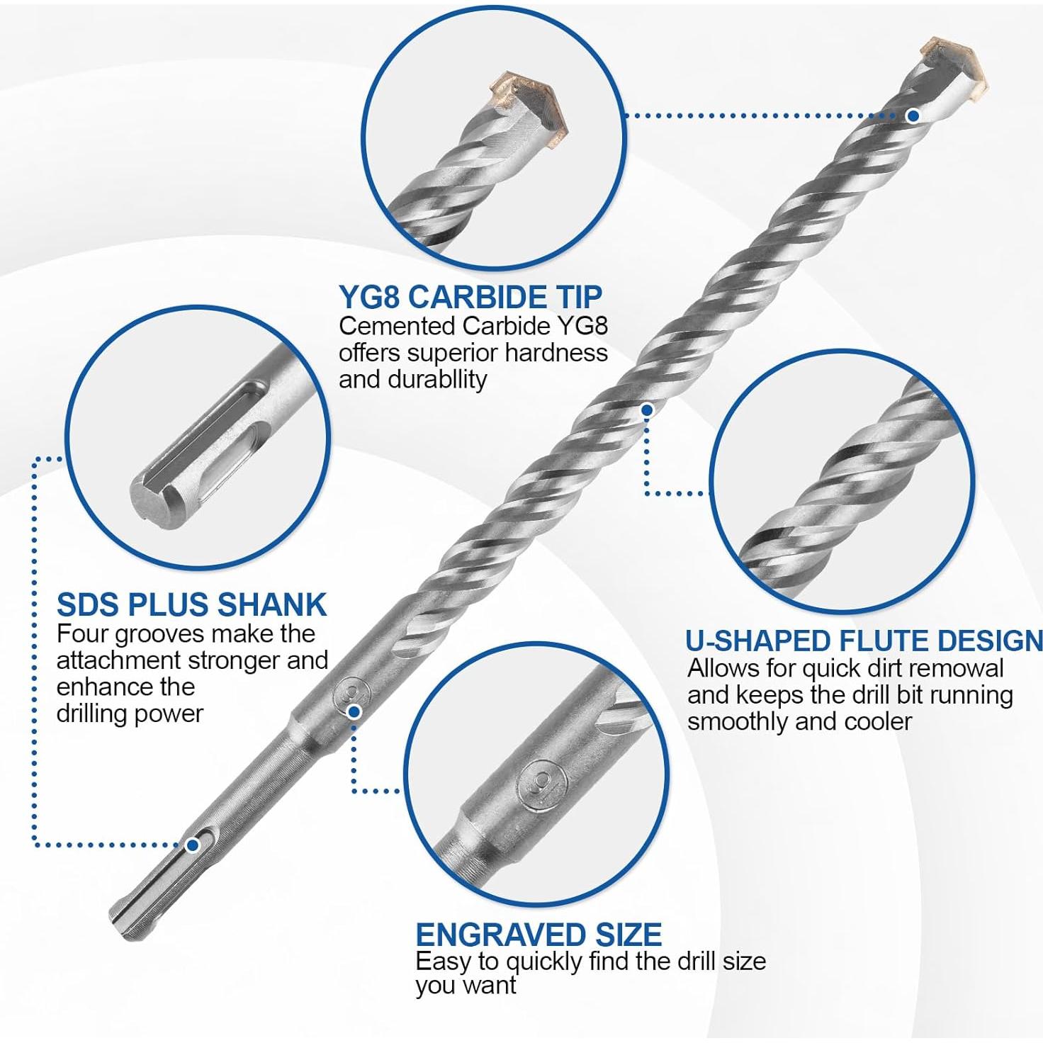 Juego de 17 Piezas Brocas SDS Plus Syizyen para Concreto