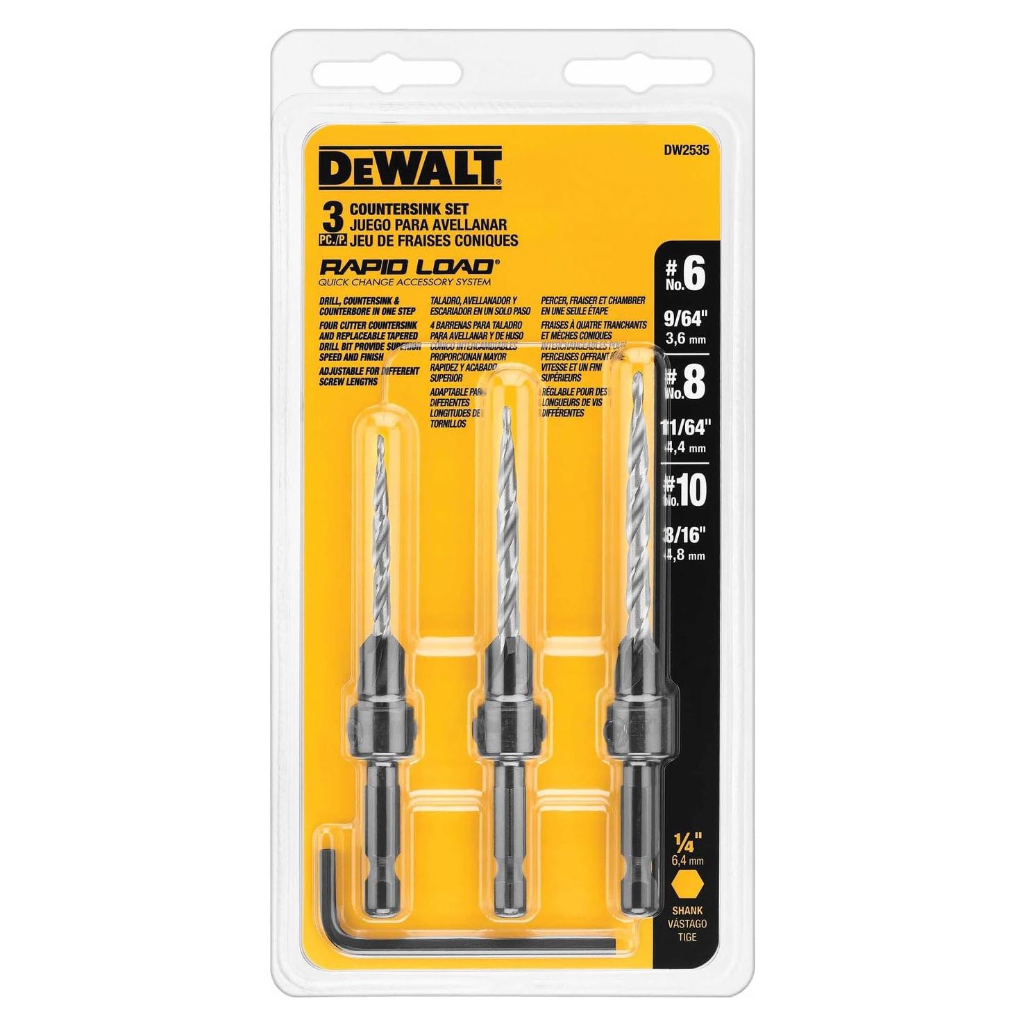 Juego de brocas avellanadoras DEWALT 3 piezas #6 #8 #10