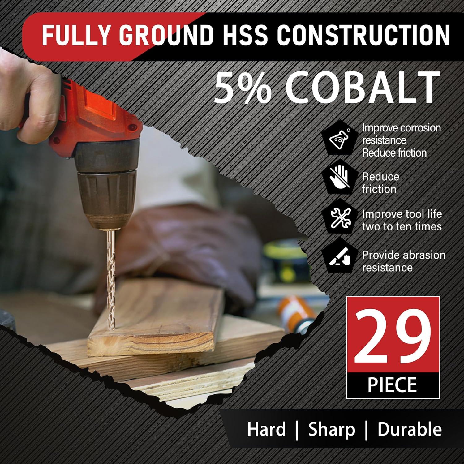 Juego de 29 Brocas de Cobalto AIMLENTOOL HSS M35 1.5-12.7mm