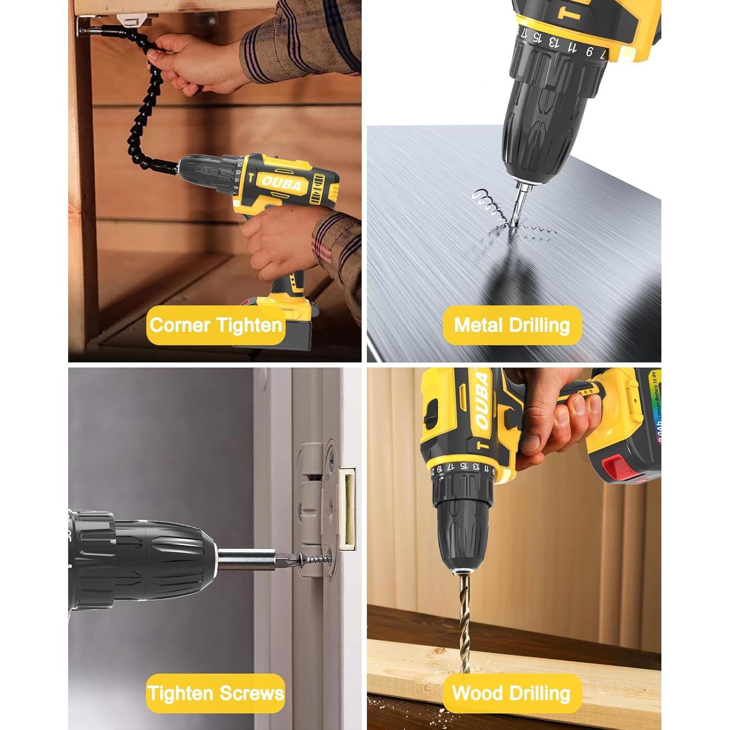 Taladro Inalámbrico OUBA 12.8V 2 Velocidades LED Amarillo