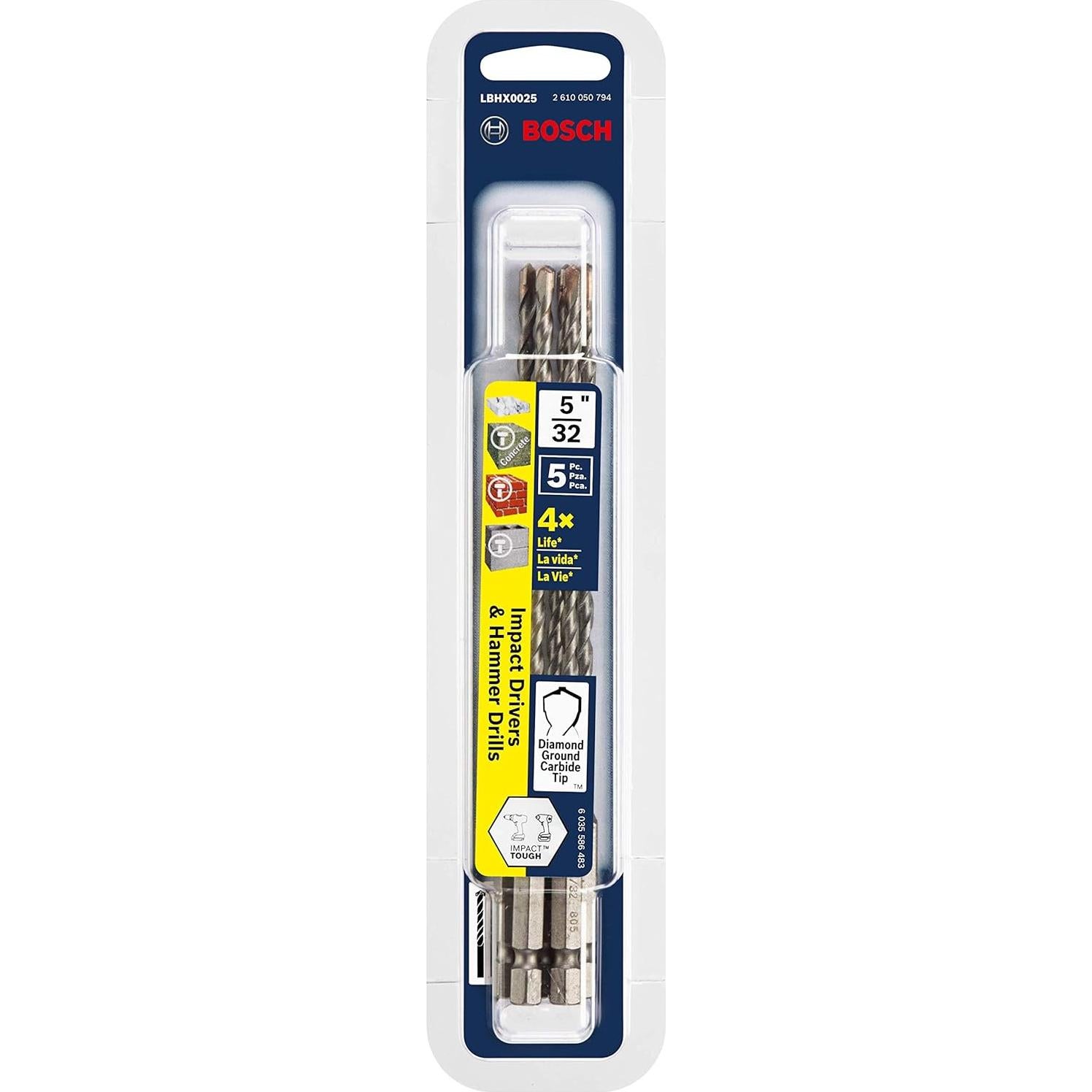 Brocas para Martillo de Masonería Bosch 5 Piezas 5/32" x 6"