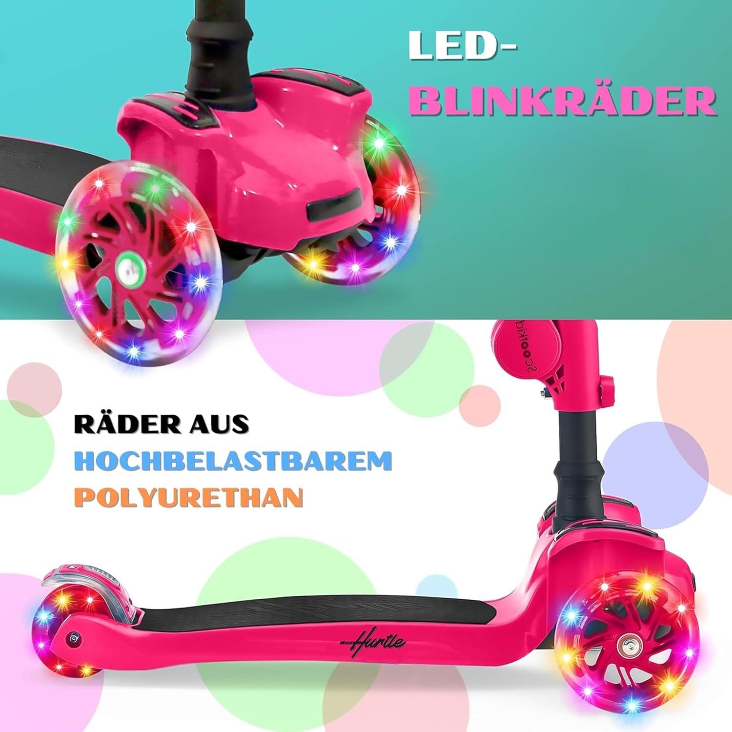 Scooter Hurtle 3 Ruedas Rosa - Manillar Ajustable y Luces LED