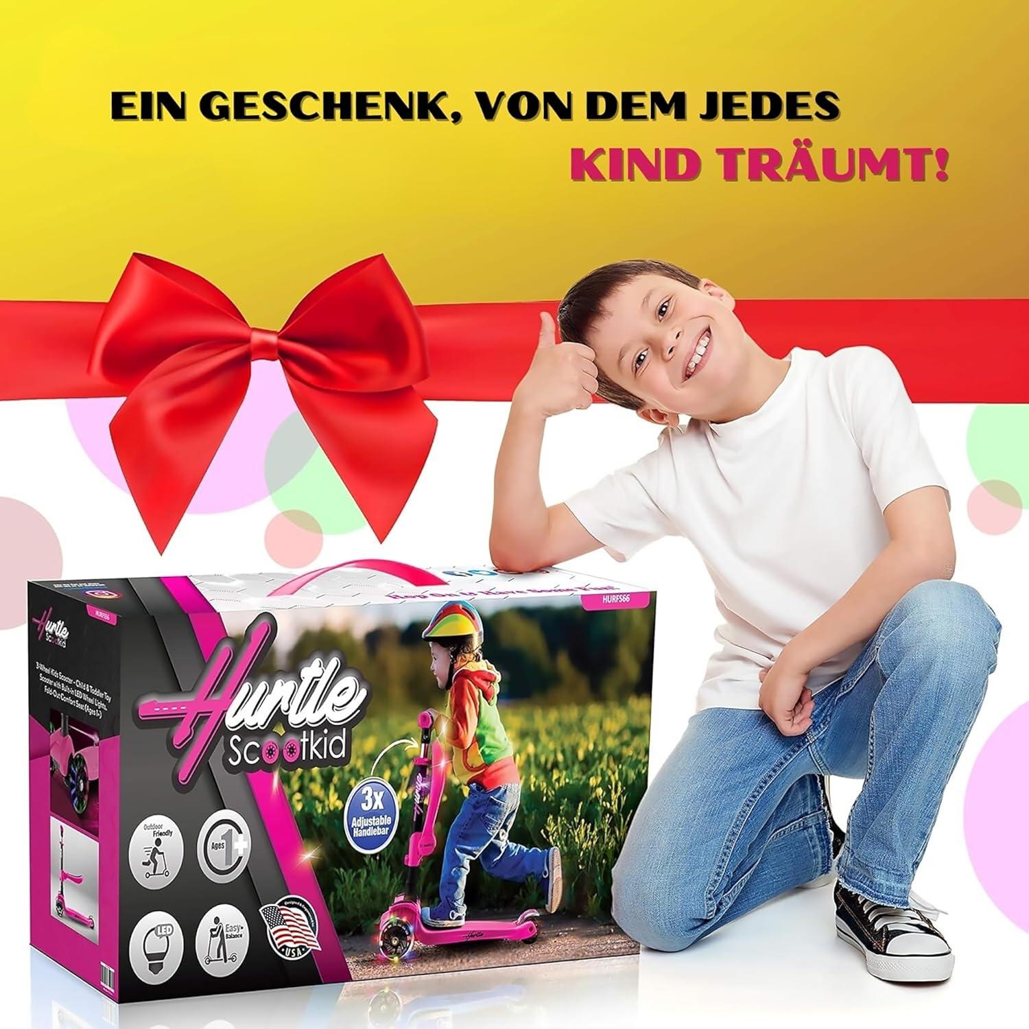 Scooter Hurtle 3 Ruedas Rosa - Manillar Ajustable y Luces LED