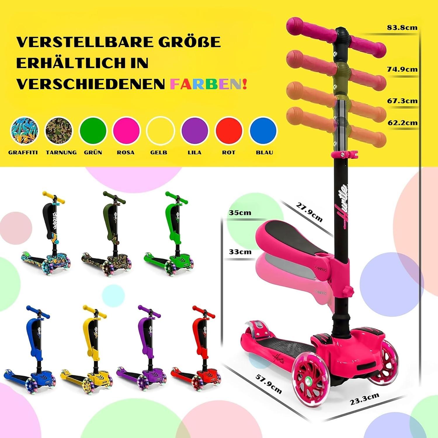 Scooter Hurtle 3 Ruedas Rosa - Manillar Ajustable y Luces LED