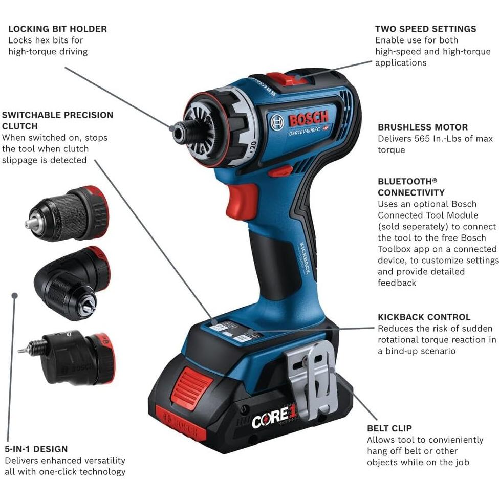 Taladro Atornillador Bosch GSR18V-800FCB24 18V Flexiclick 5-en-1