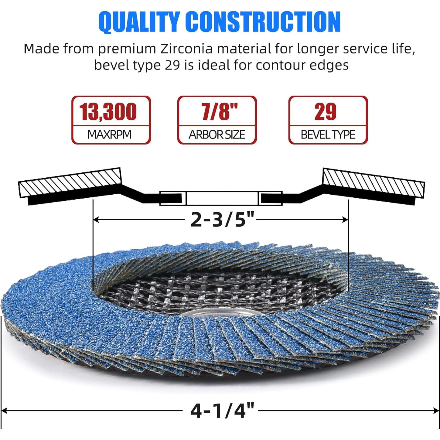 Discos de Flap de Zirconia 11.4 cm T29 Paquete 20 Granos Mixtos