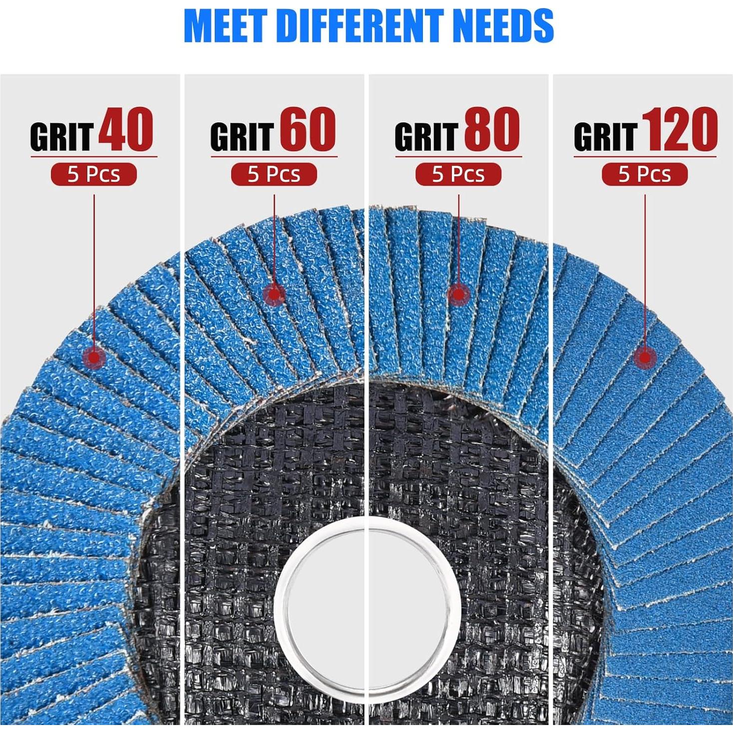 Discos de Flap de Zirconia 11.4 cm T29 Paquete 20 Granos Mixtos