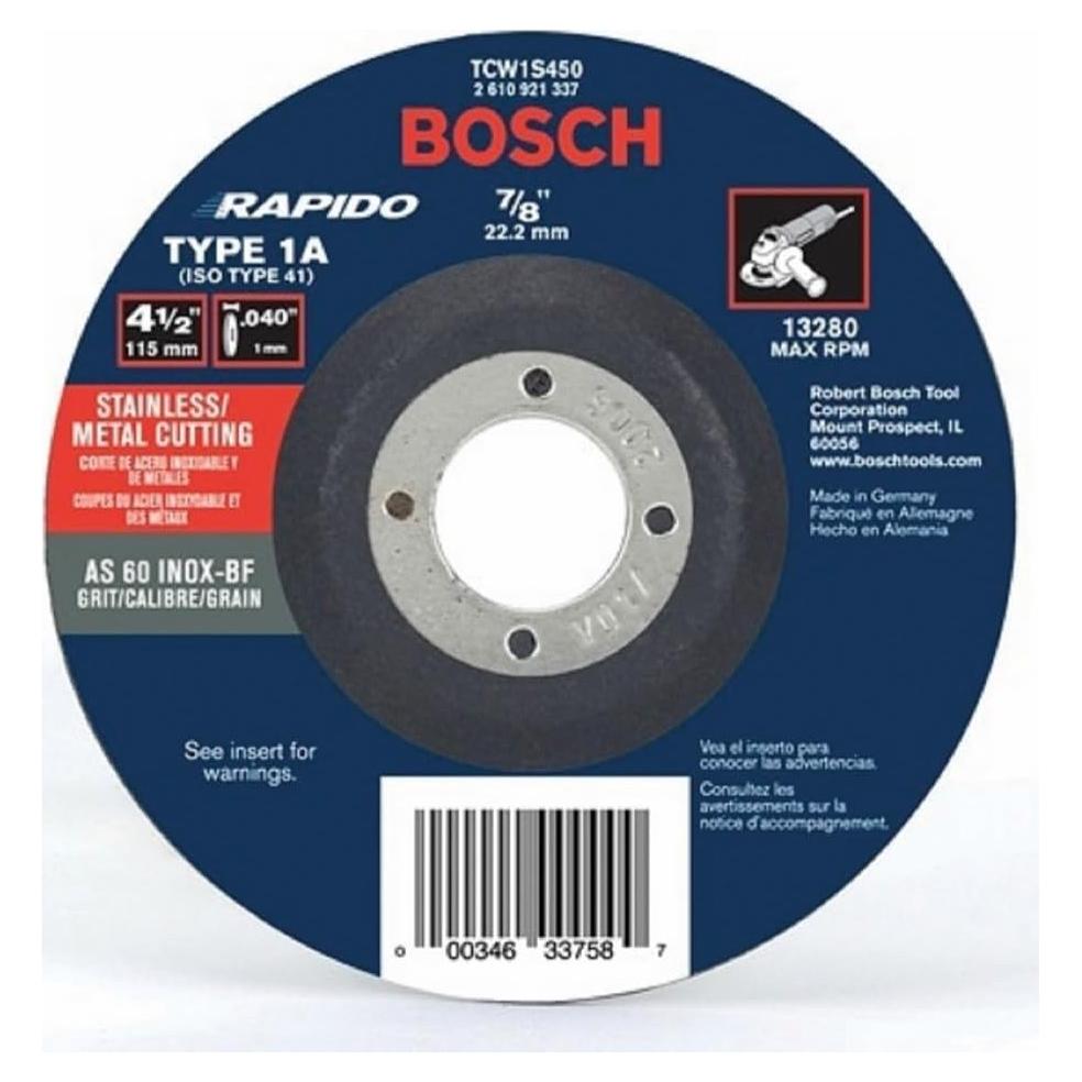 Rueda Abrasiva Bosch 4.5" 60 Grano Corte Metal Paq 25