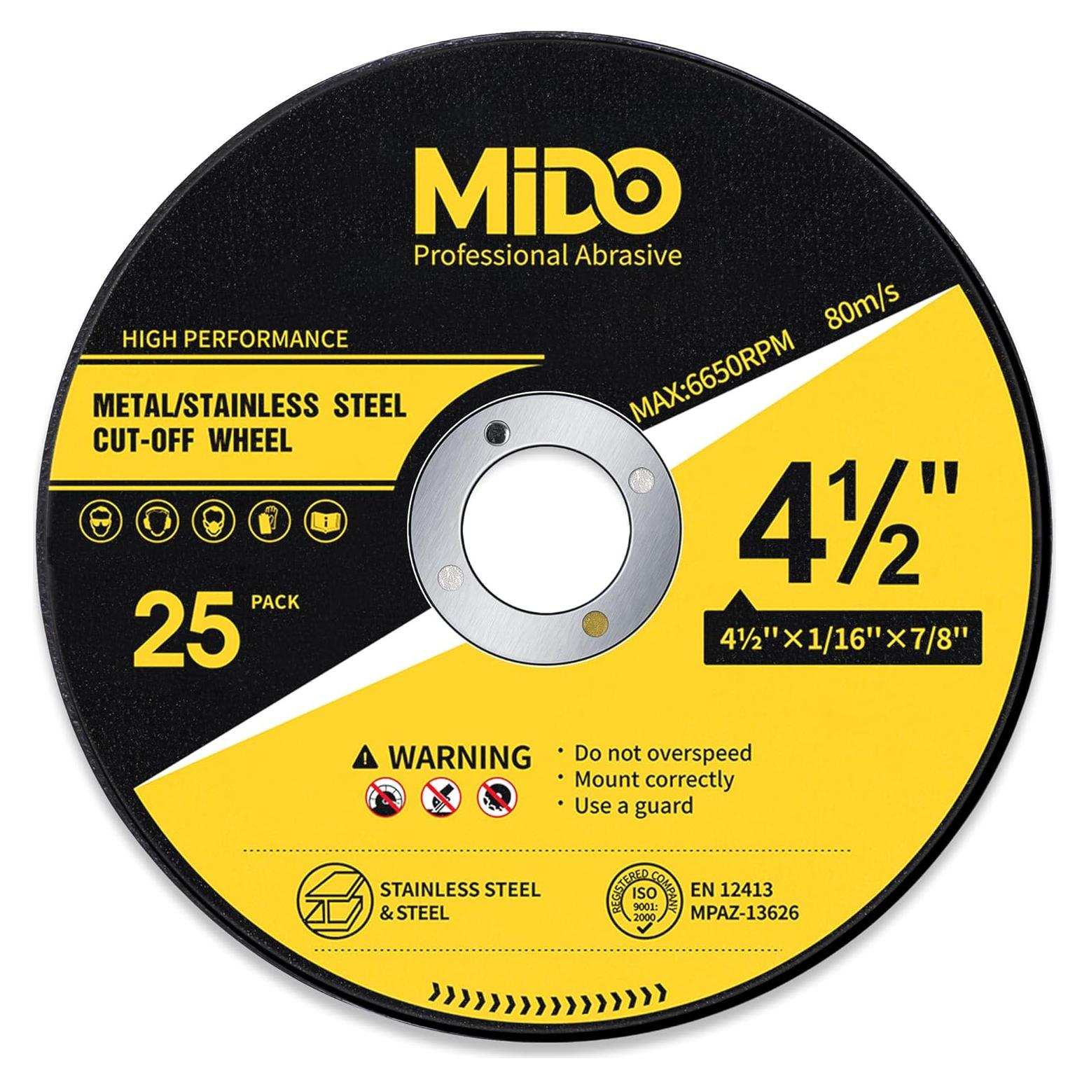 Ruedas de Corte MIDO 25 PCS Óxido de Aluminio 11.43 cm