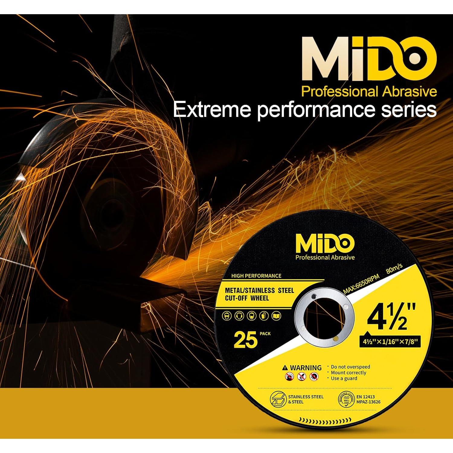 Ruedas de Corte MIDO 25 PCS Óxido de Aluminio 11.43 cm