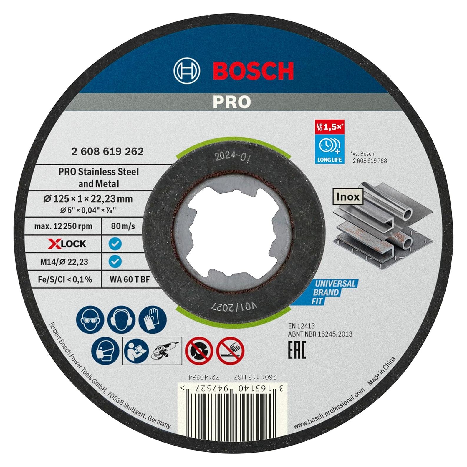 Professional 2608619267 Pack of 10 Straight Cutting Disc Standard (for INOX, X-Lock, Diameter 125 mm, Bore Diameter 22.23 mm, Thickness 1 mm)