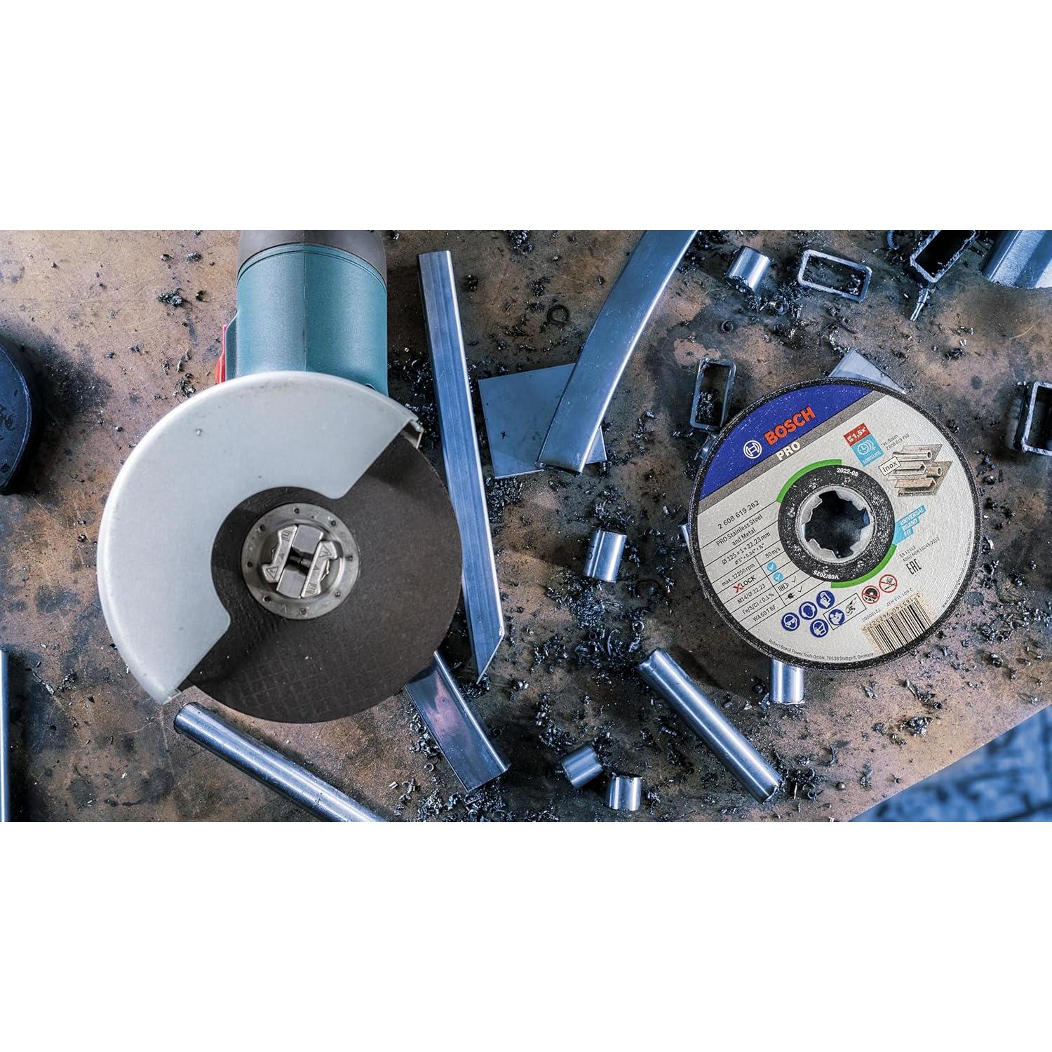 Professional 2608619267 Pack of 10 Straight Cutting Disc Standard (for INOX, X-Lock, Diameter 125 mm, Bore Diameter 22.23 mm, Thickness 1 mm)