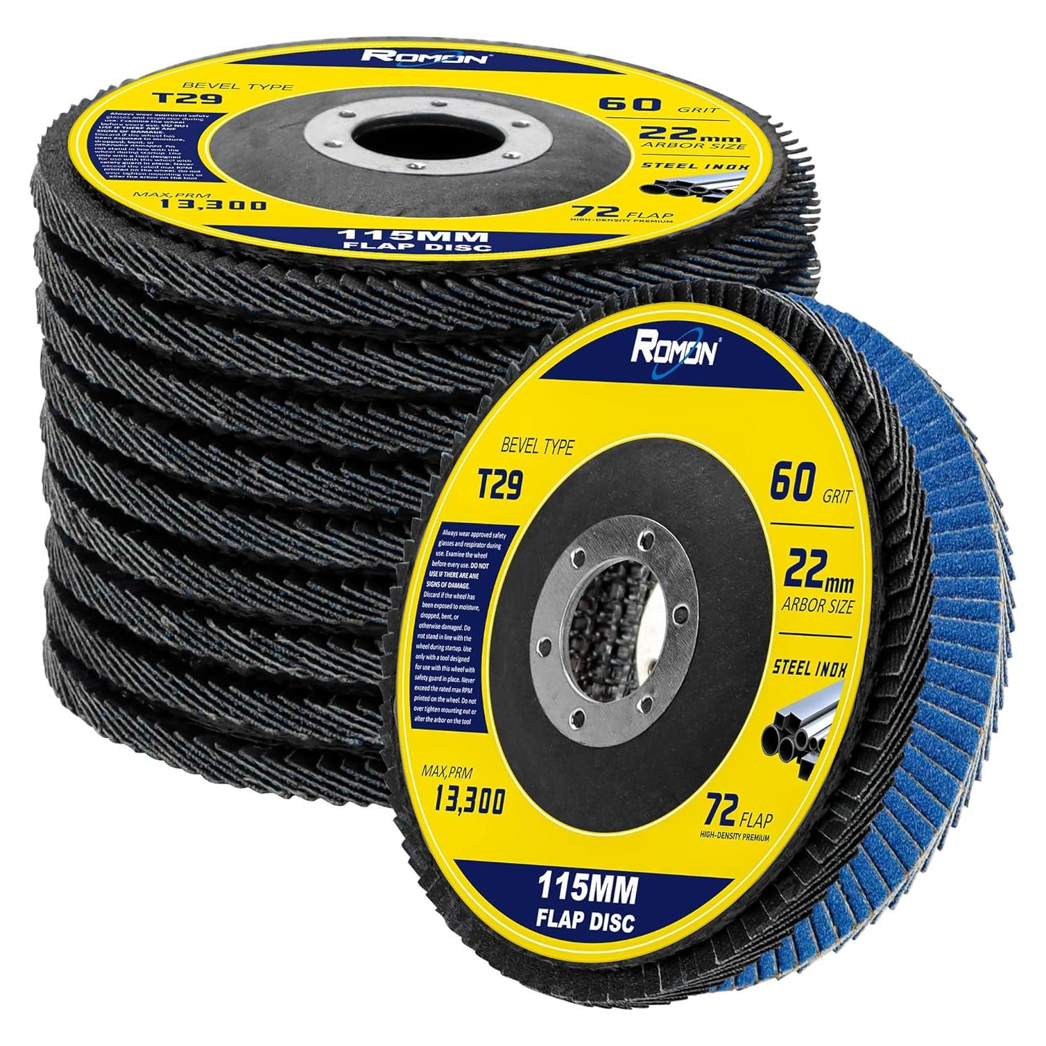 Disco de Aleta ROMON 115 mm 60 Granos para Amoladora Angular