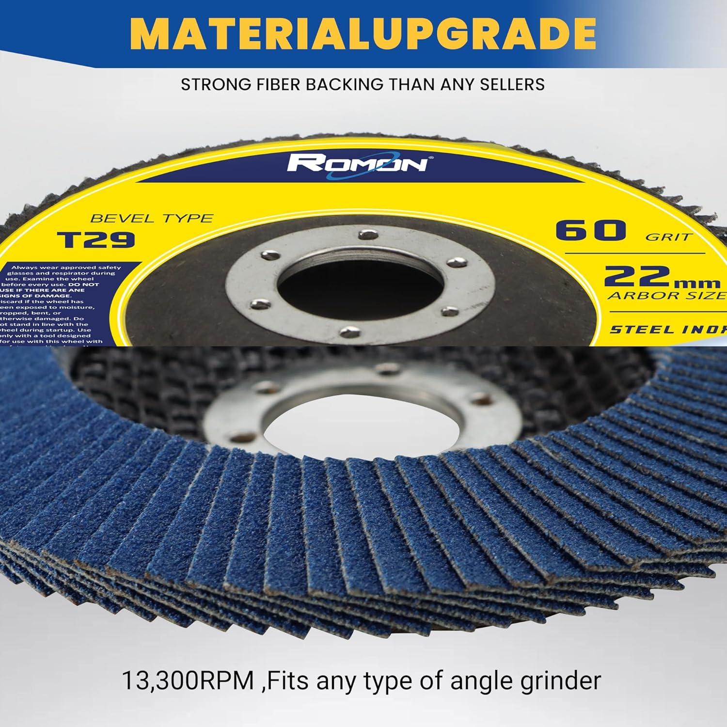 Disco de Aleta ROMON 115 mm 60 Granos para Amoladora Angular