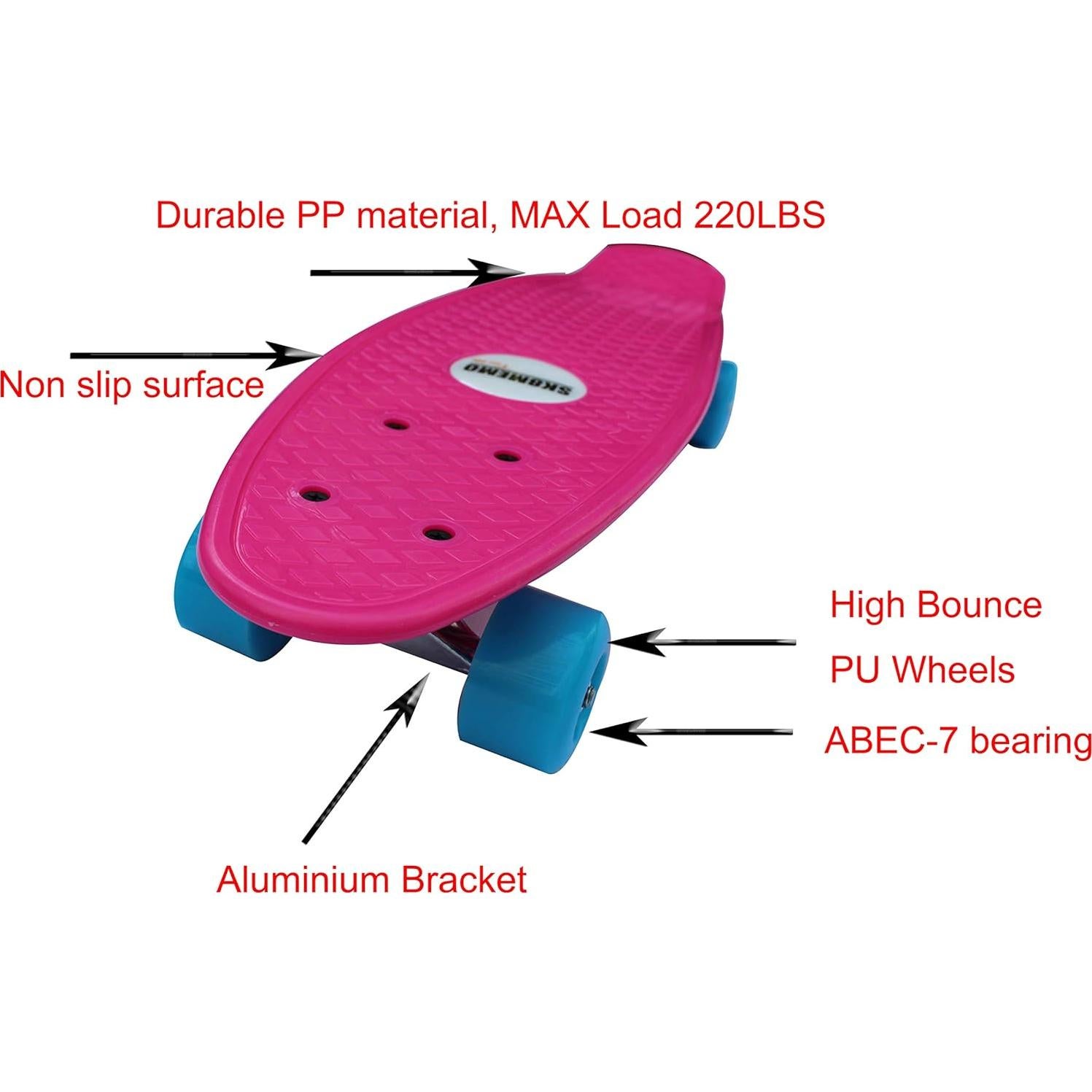 Patineta SK8MEMO Fucsia 22x6 cm para Niños Principiantes