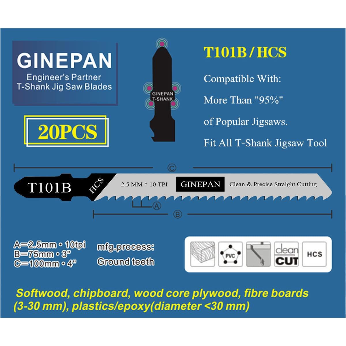Hoja de sierra de calar GINEPAN T101B 20PCS con estuche