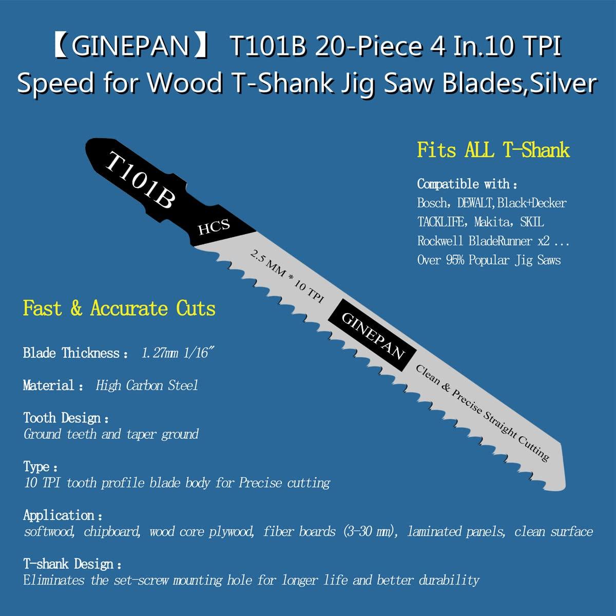 Hoja de sierra de calar GINEPAN T101B 20PCS con estuche
