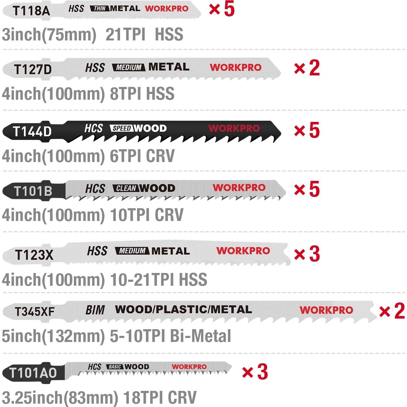 Set 25 Hojas Sierra de Calar WORKPRO HCS/HSS/BIM Variadas