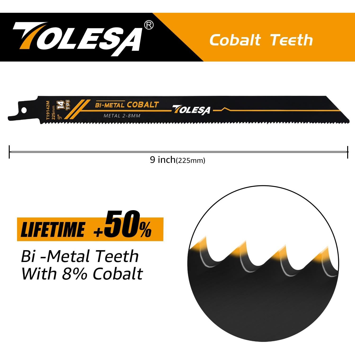 TOLESA Hoja de Sierra Recíproca Bi-Metal 22.5cm 14TPI 5 Piezas