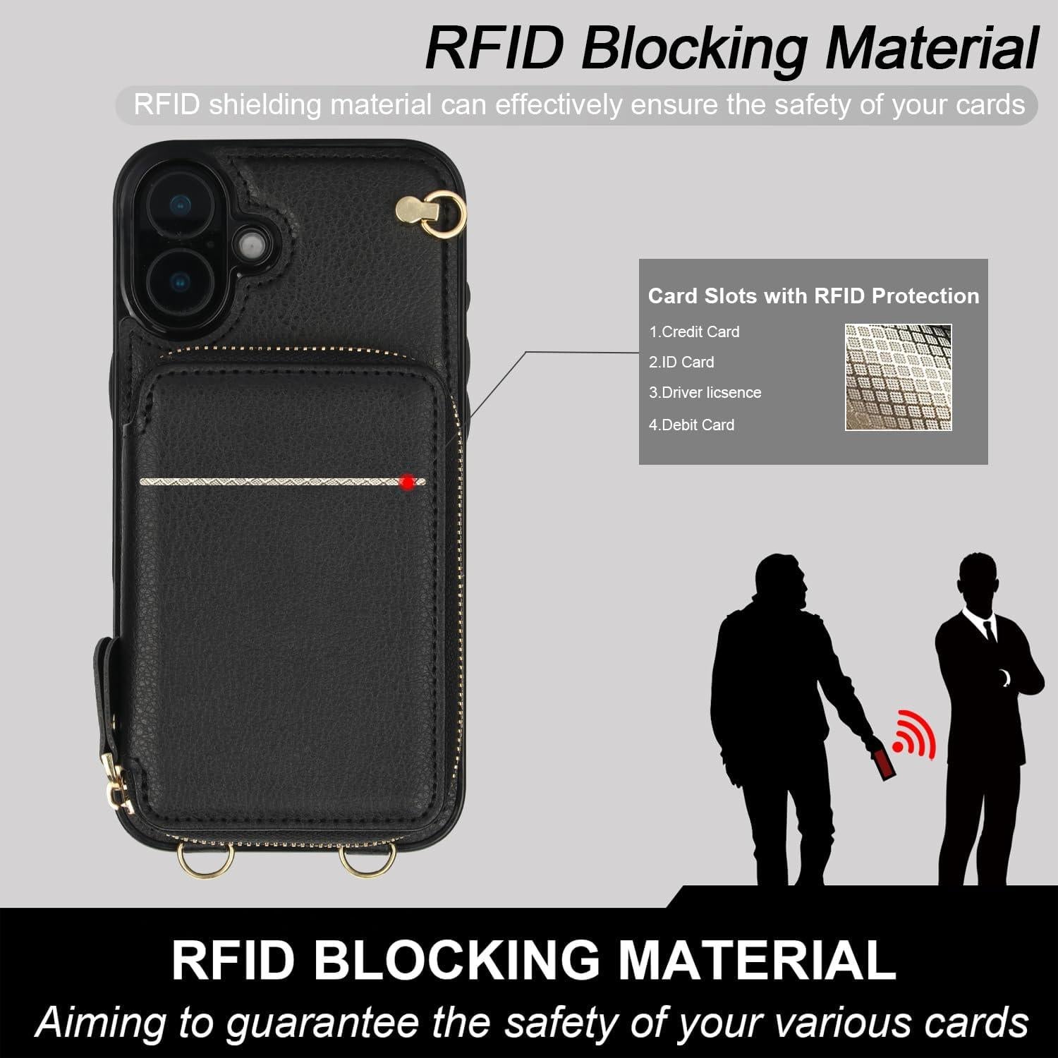 Funda Cartera Bocasal para iPhone 16 Plus con RFID Negro