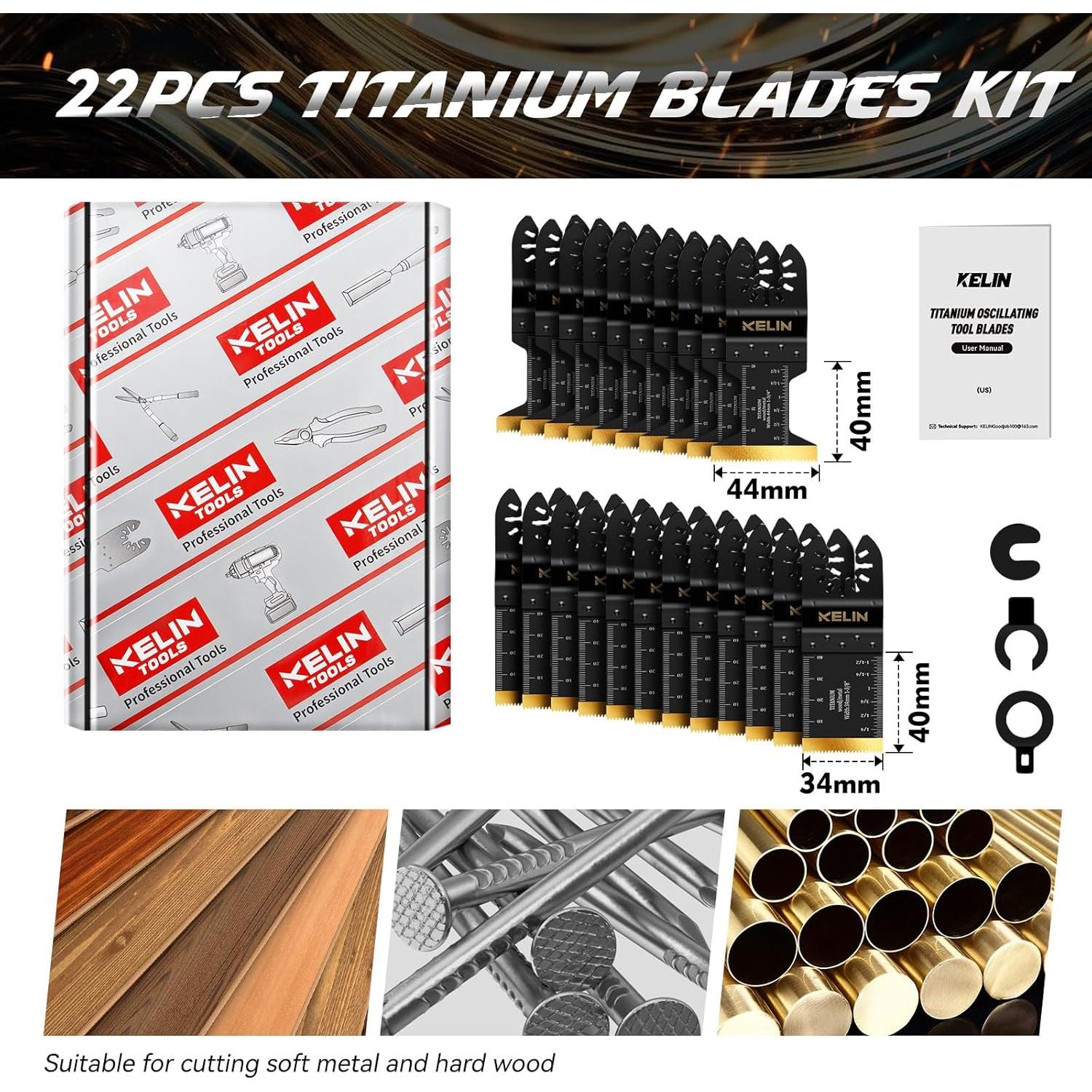 KELIN Kit 22 Piezas Cuchillas Titanio Corte Metal Madera