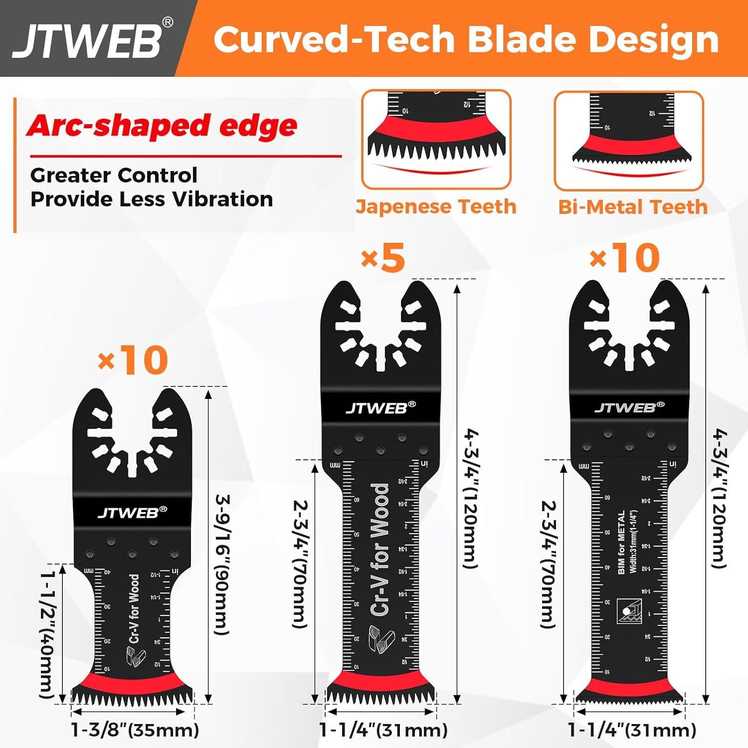 Kits de Cuchillas Oscilantes JTWEB 25PCS para Metal y Madera