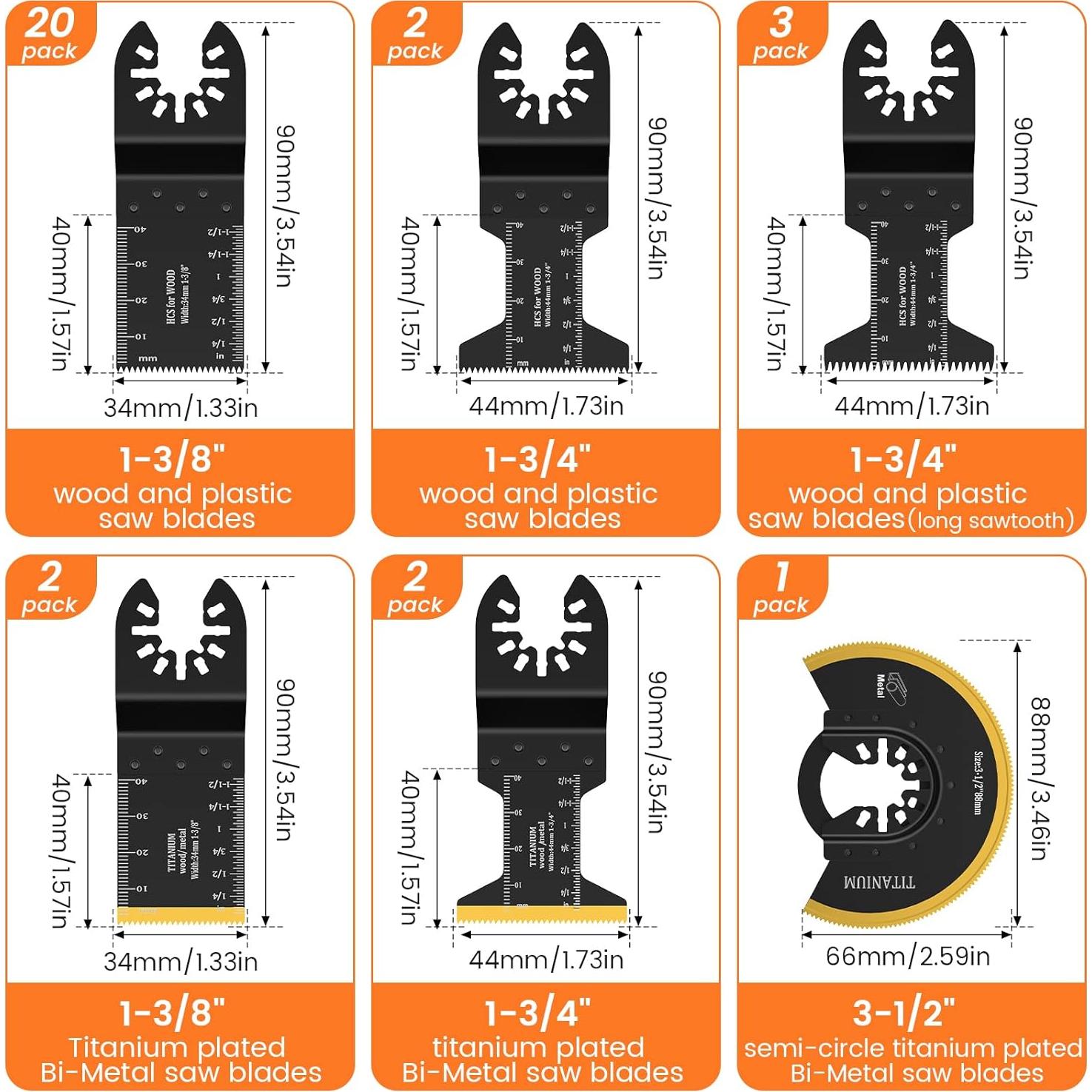 JTWEB 30PCS Cuchillas Oscilantes Titanio para Multiherramienta