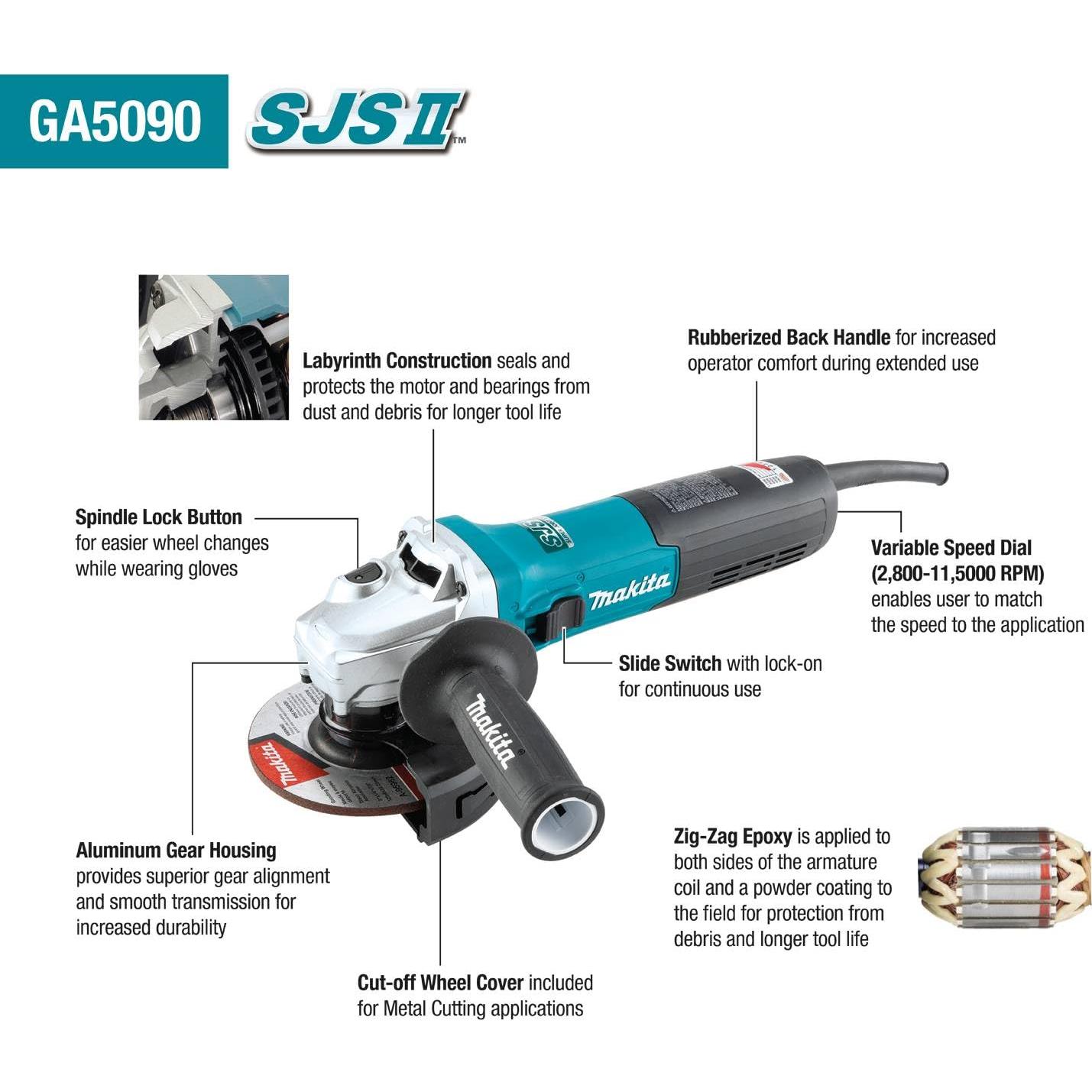 Amoladora Angular Makita GA5090 5" 15 AMP Control Velocidad