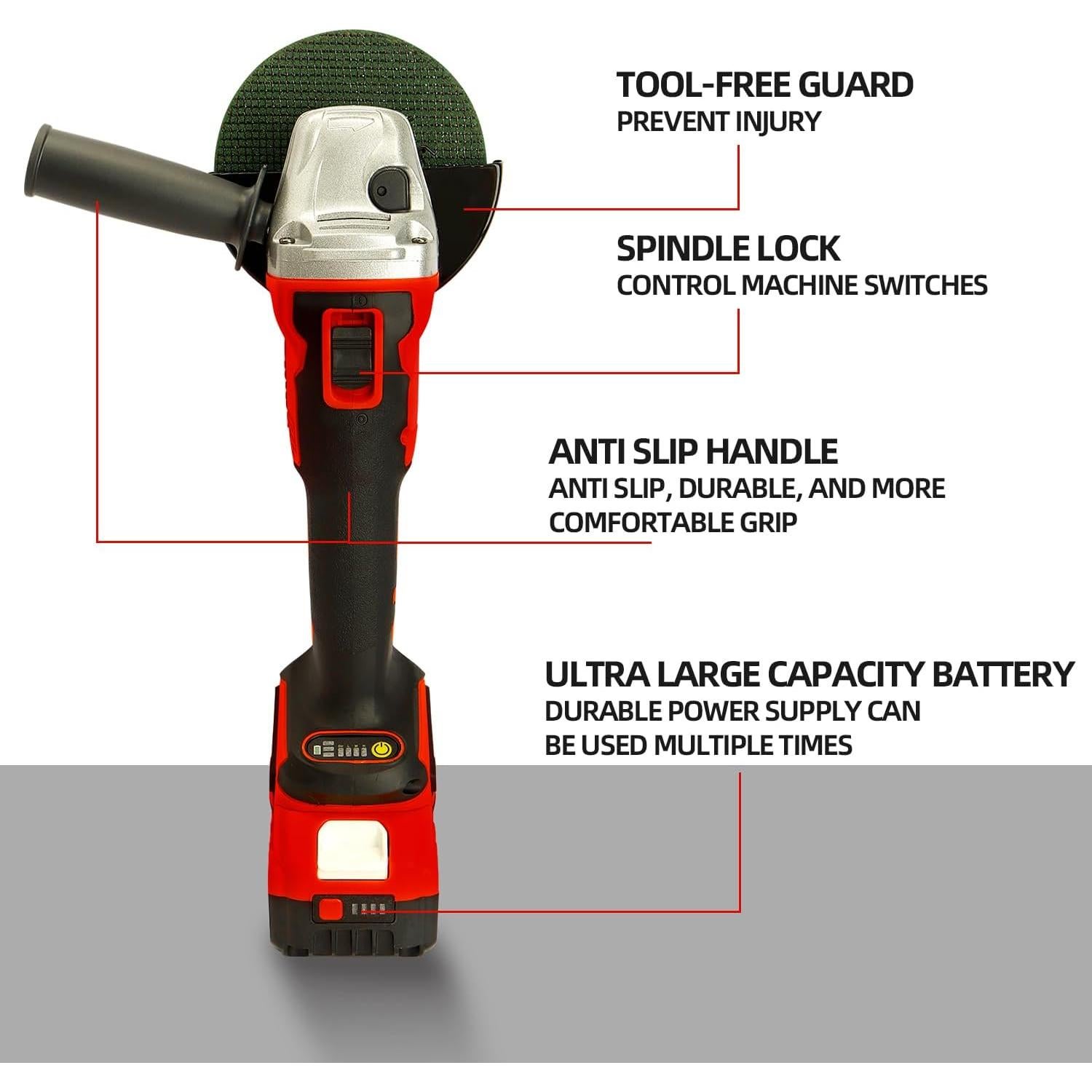 Amoladora Angular Inalámbrica Dogtooth 21V 4.5" con 2 Baterías