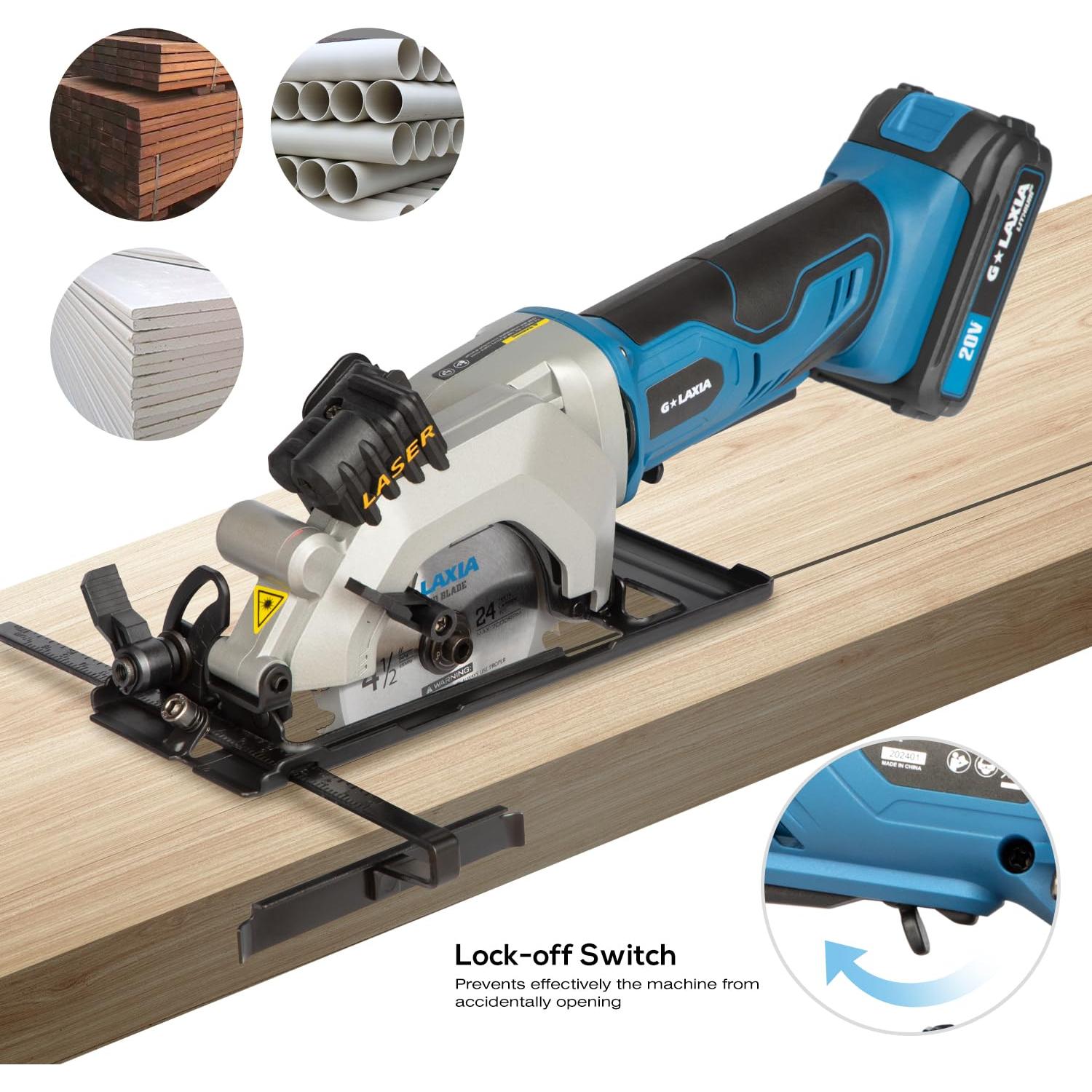 Mini sierra circular G LAXIA 20V 3400RPM con láser y 2 hojas