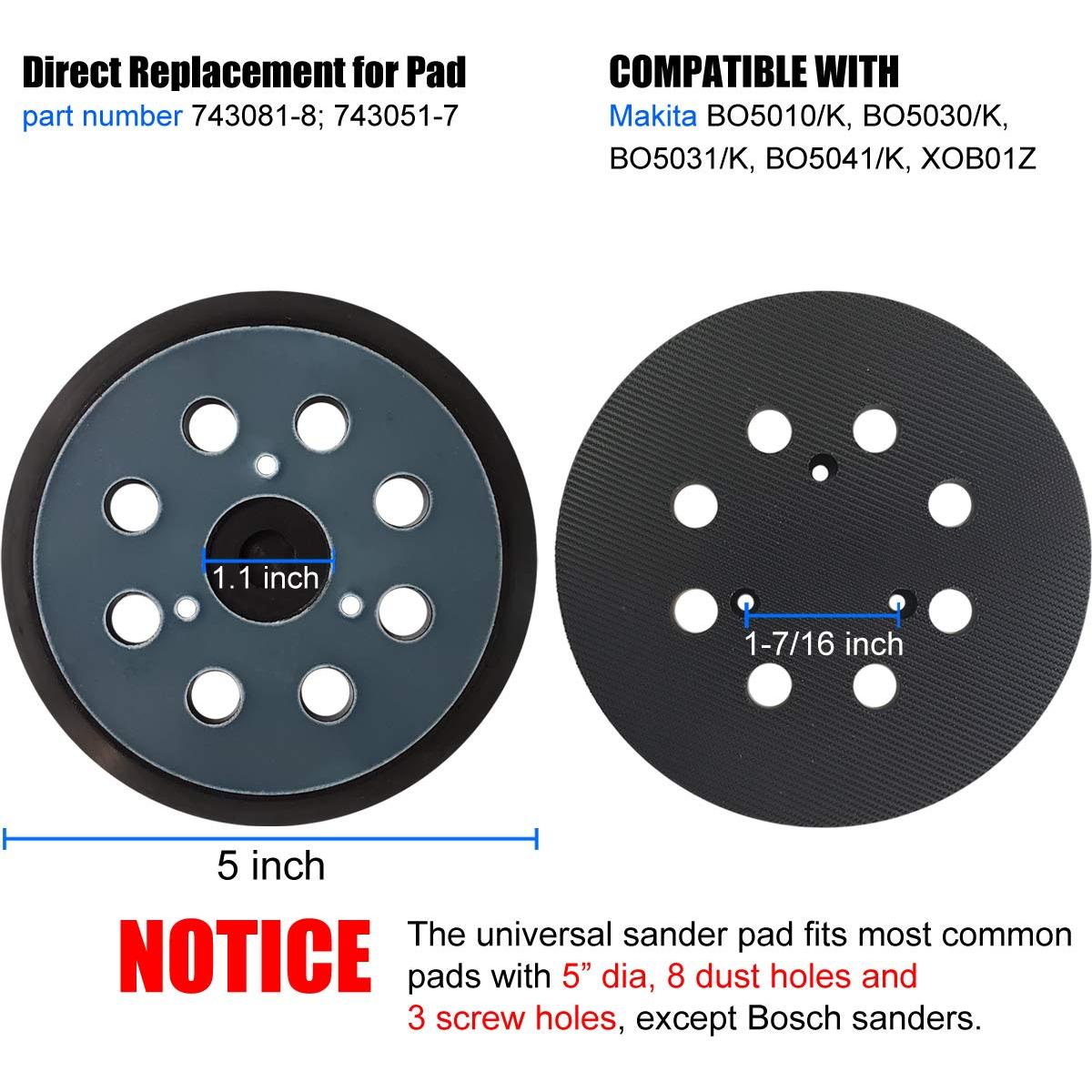 Pad de Lijado Makita 743081-8, 12,7 cm, Gancho y Asa