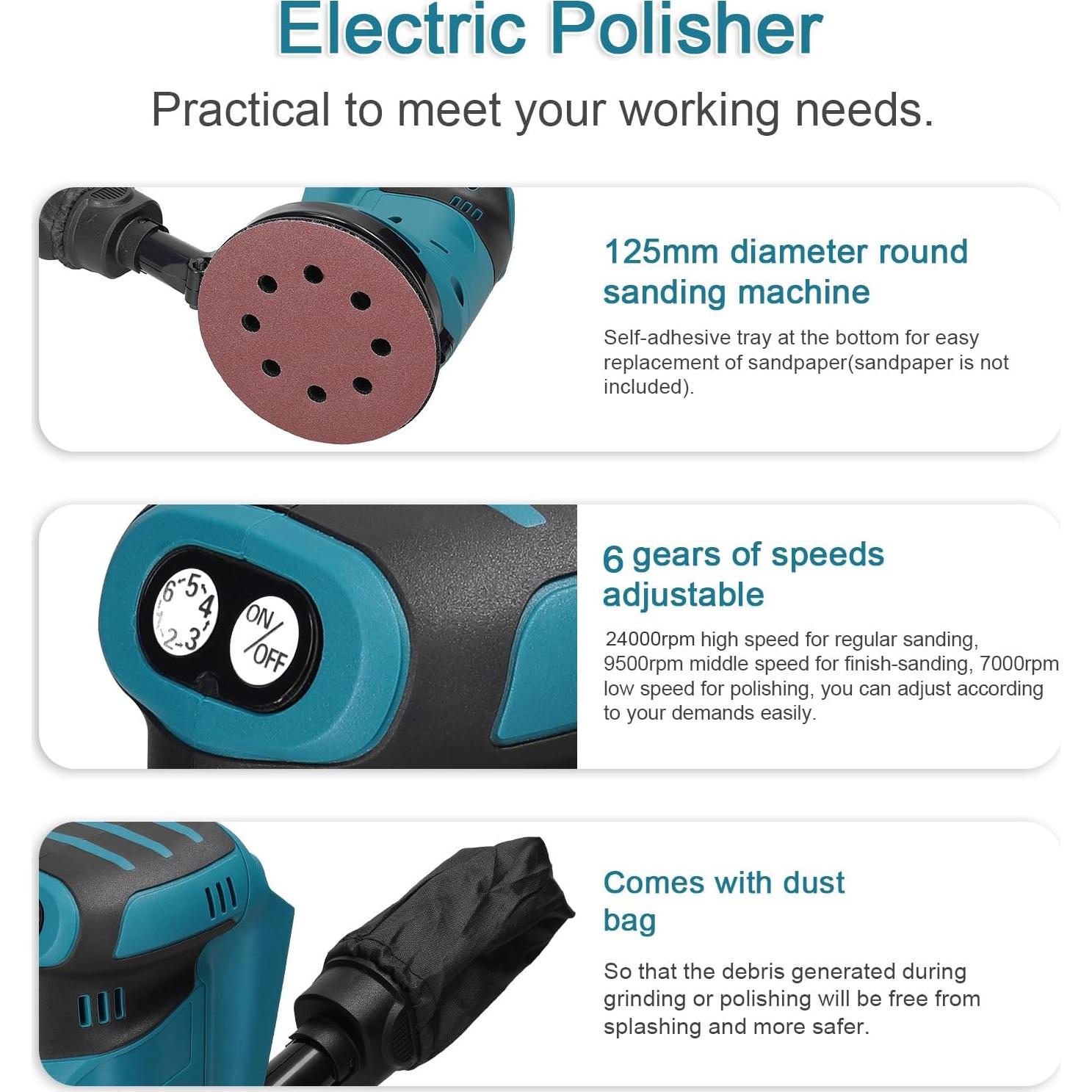 Lijadora Orbital Weytoll 5'' Sin Cable 24000RPM 6 Velocidades