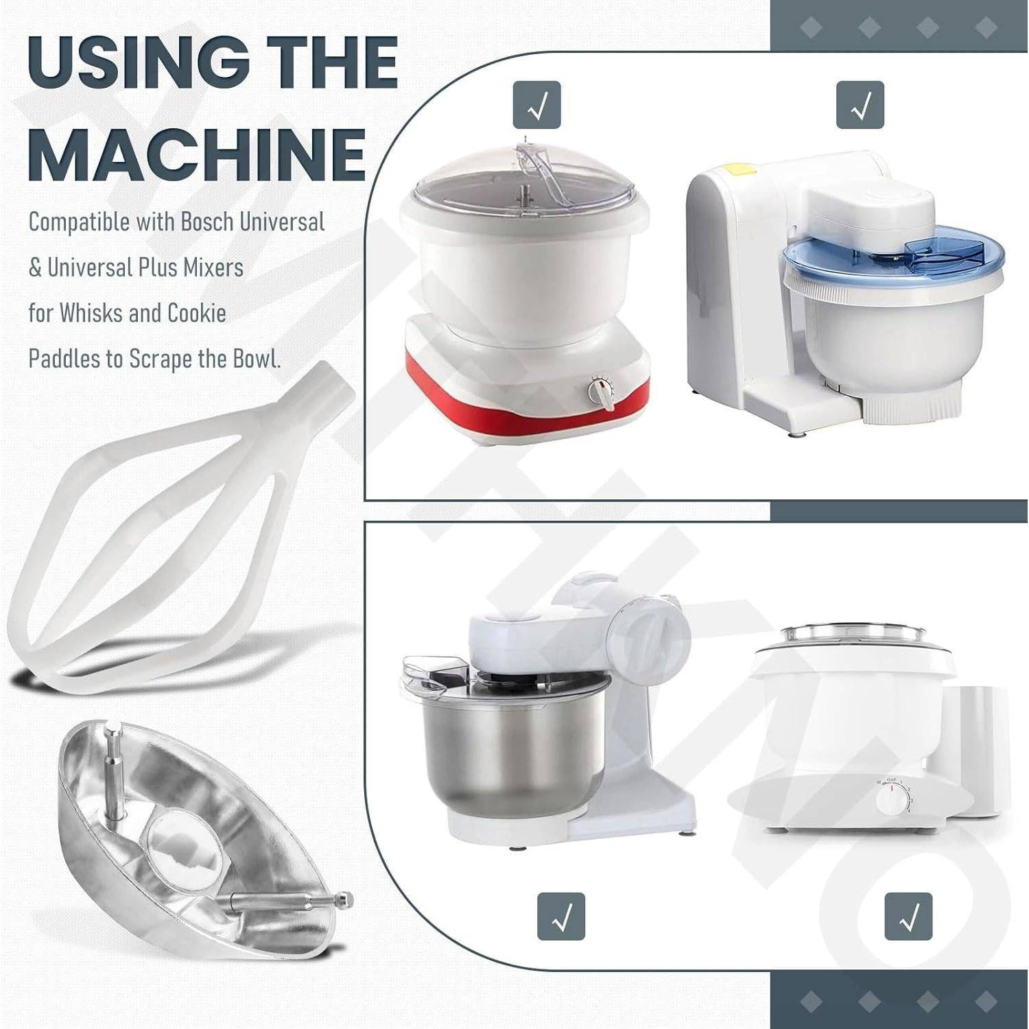 Cookie Paddles & Cake Paddles & Bowl Scraper Attachment Compatible with Bosch Universal & Universal Plus Mixers for Whisks and Cookie Paddles to Scrape the Bowl
