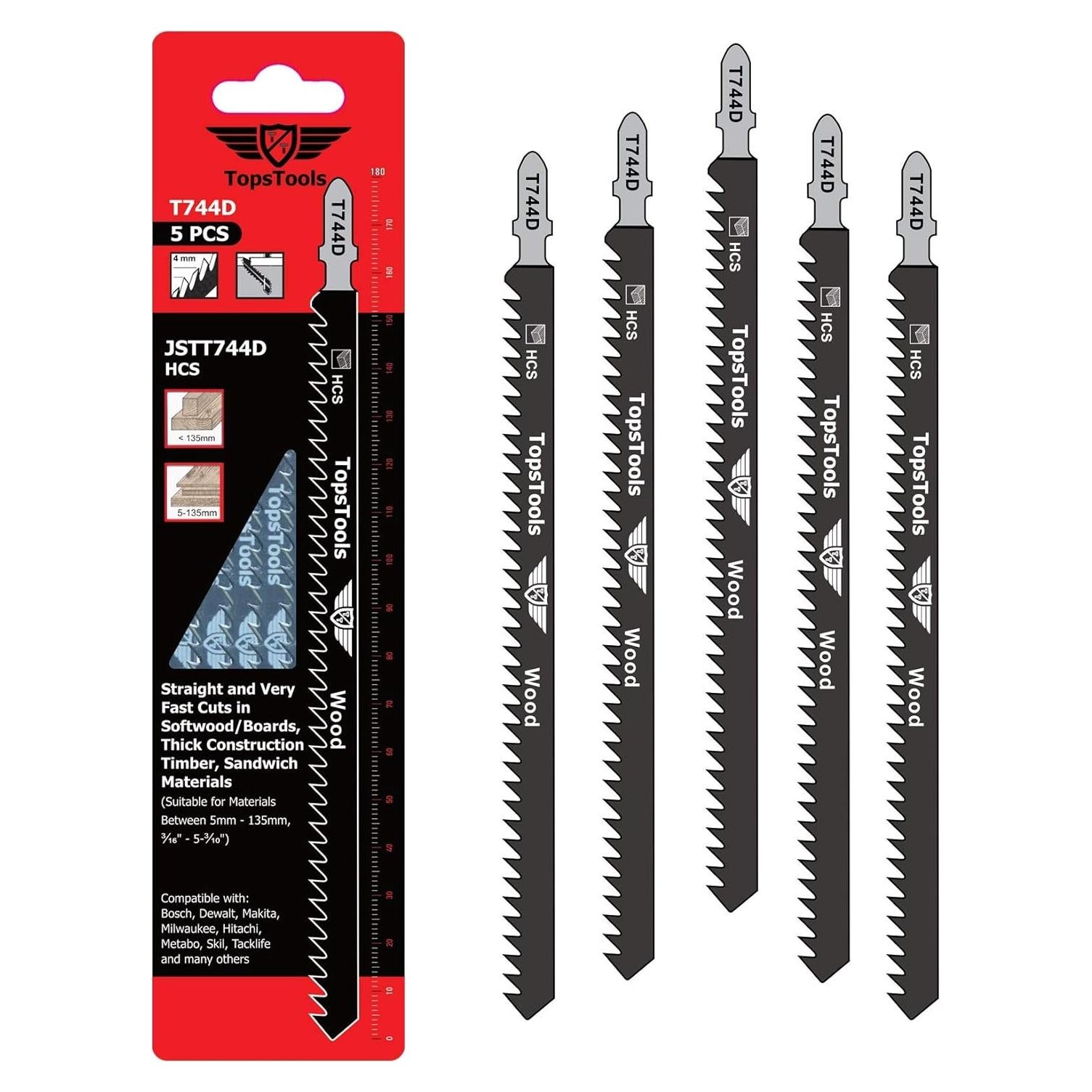 5 Cuchillas de Sierra de Calar TopsTools T744D 180mm Madera