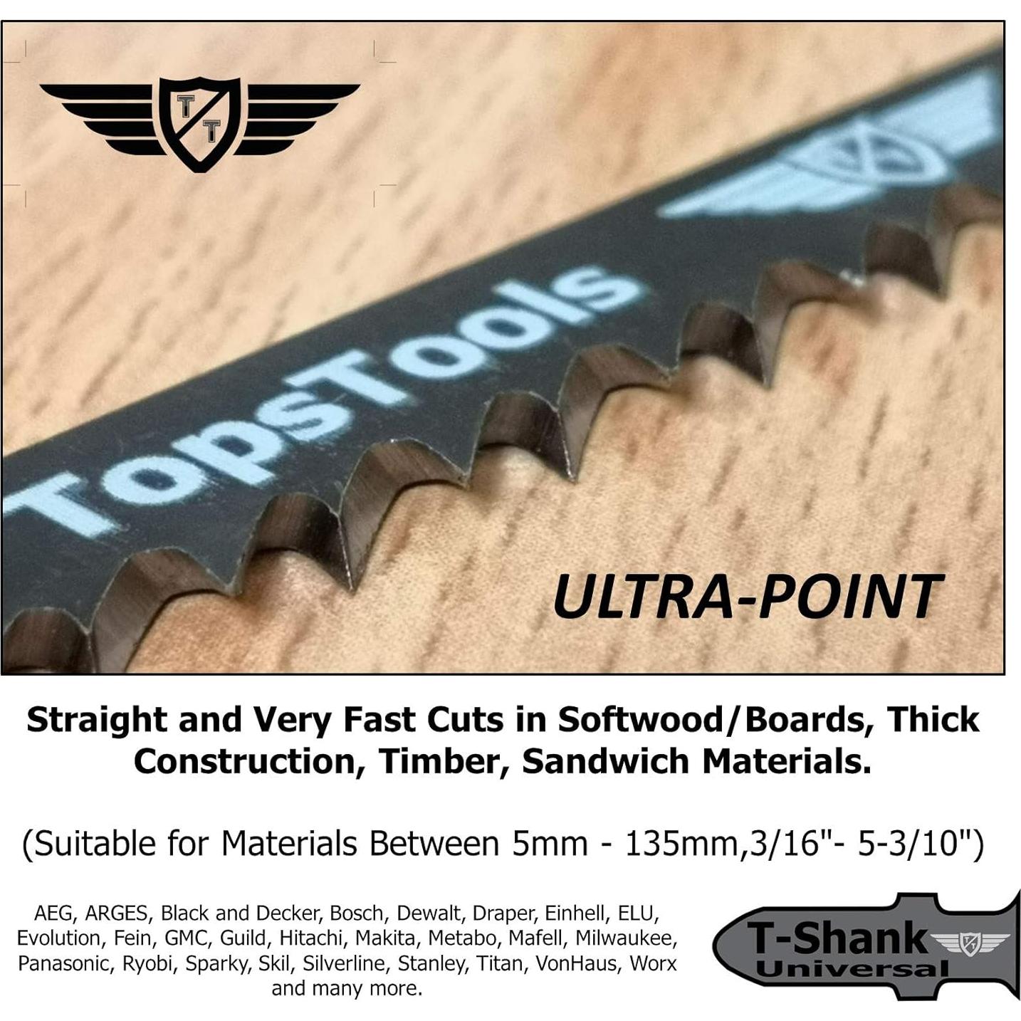 5 Cuchillas de Sierra de Calar TopsTools T744D 180mm Madera