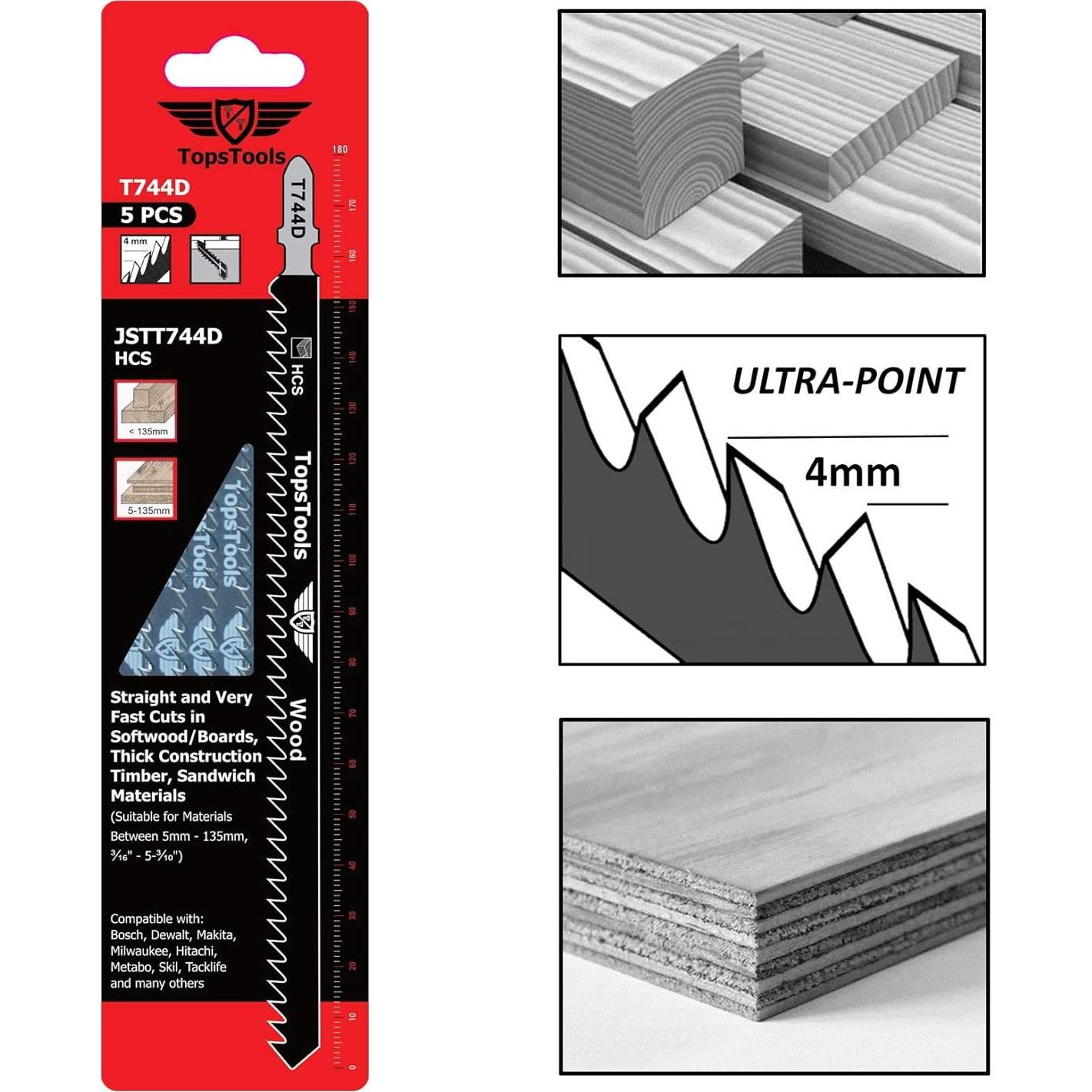 5 Cuchillas de Sierra de Calar TopsTools T744D 180mm Madera