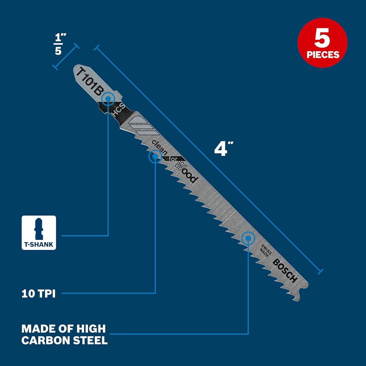 Sierra de Calar Bosch T101B 10 Dientes 10,16 cm 5 Piezas