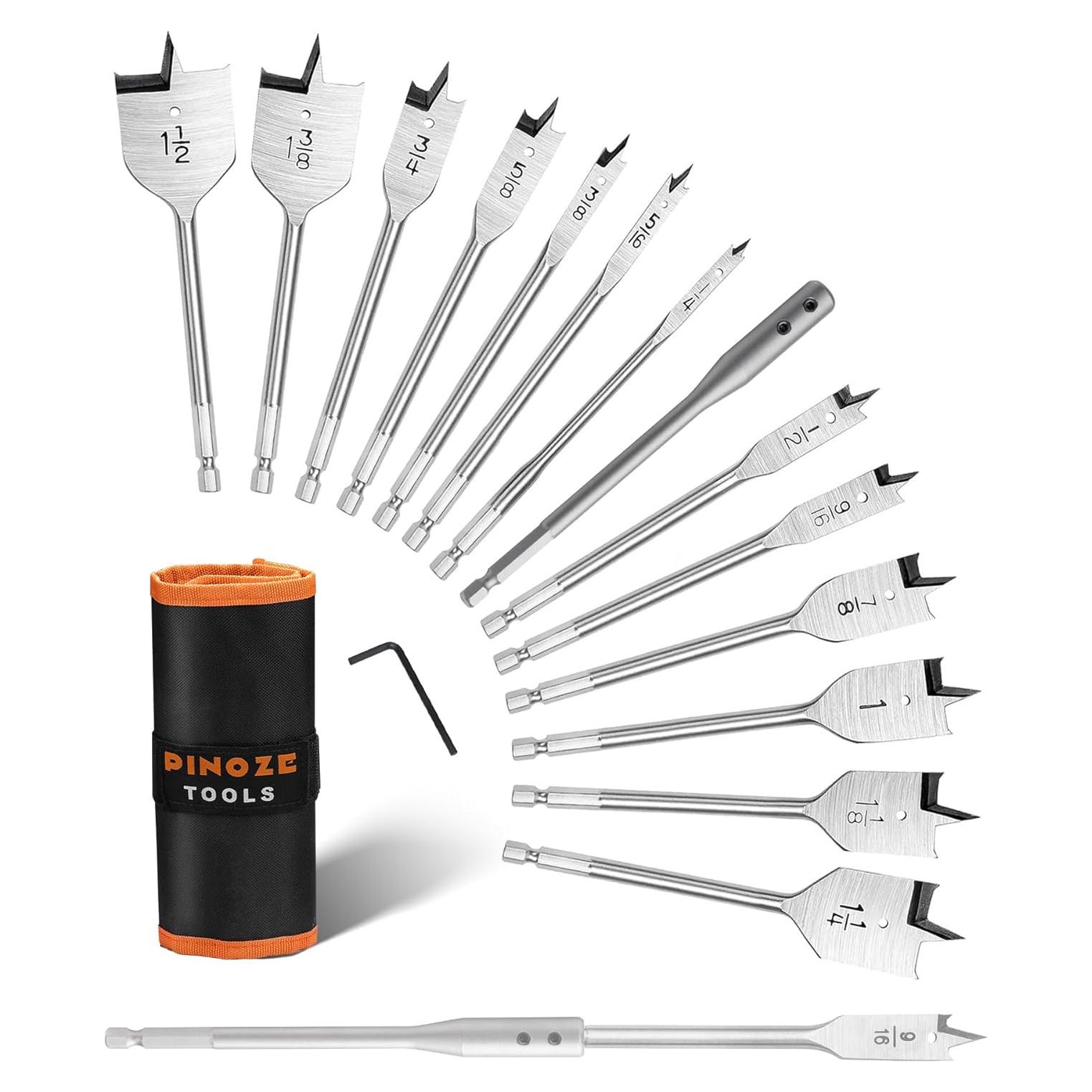 Juego de Brocas de Pala 14 Piezas PINOZE con Extensión 15.24 cm