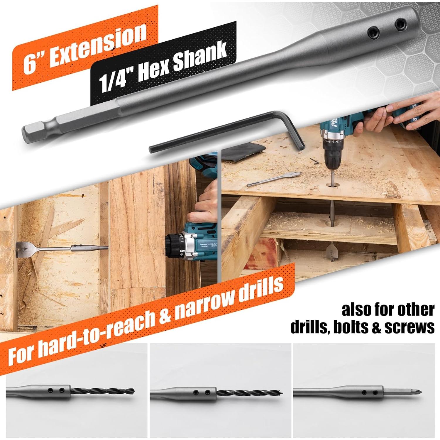 Juego de Brocas de Pala 14 Piezas PINOZE con Extensión 15.24 cm