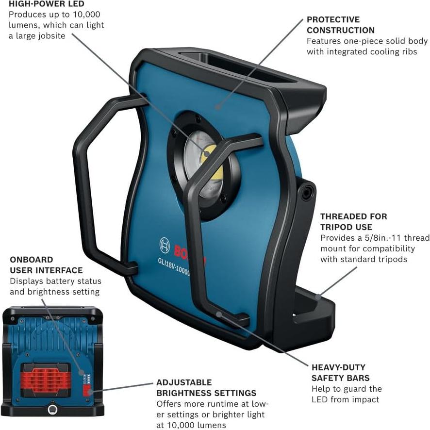 Luz de Inundación LED Bosch 18V 10000 Lúmenes Conectada