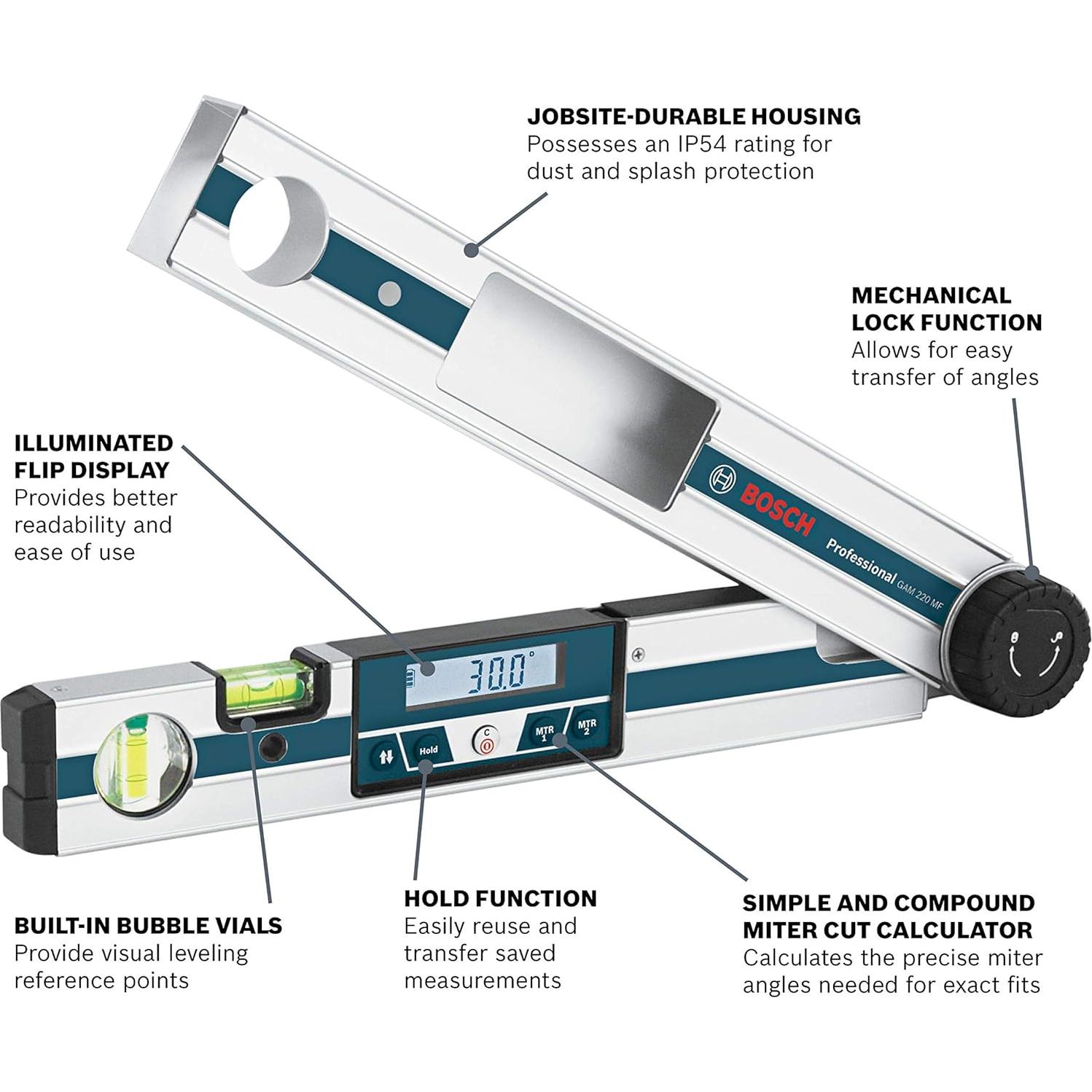 Medidor de Ángulo Digital Bosch GAM 220 MF 4 en 1