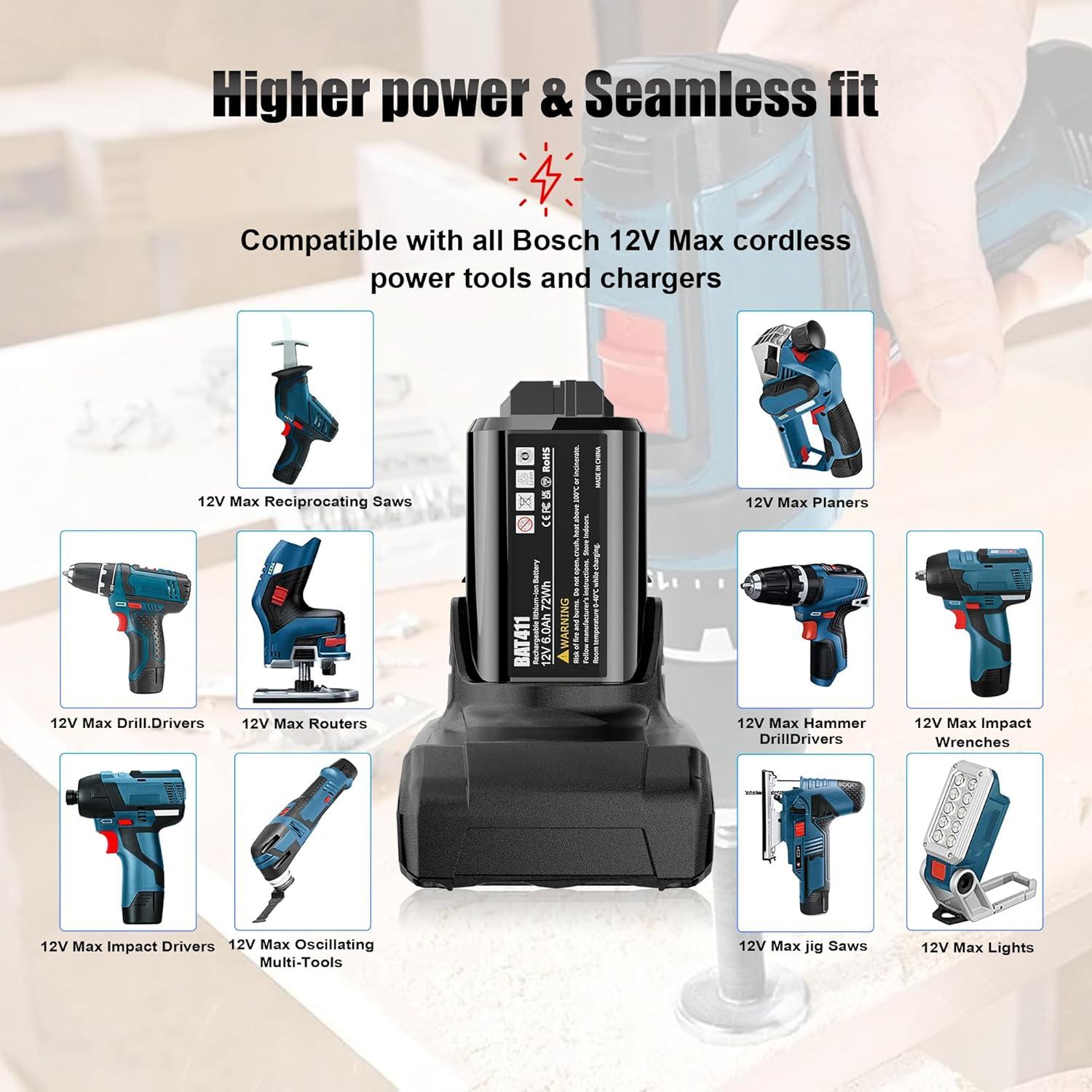 Pack 2 Baterías 6.0Ah CaliHutt para Bosch 12V Litio-Ion