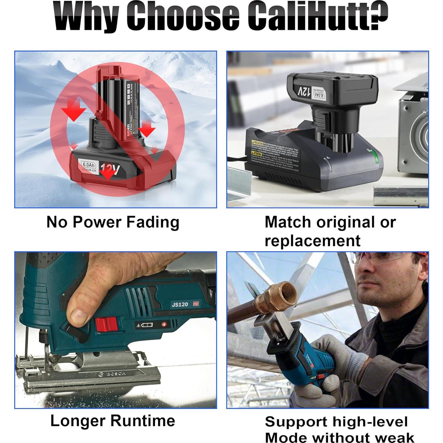 Pack 2 Baterías 6.0Ah CaliHutt para Bosch 12V Litio-Ion